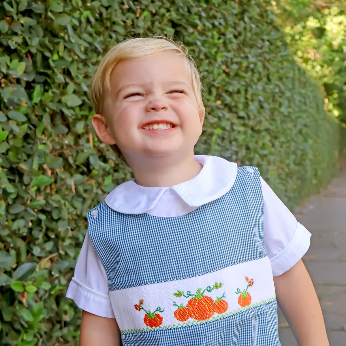 Pumpkin Smocked Green Gingham Longall - Image 3