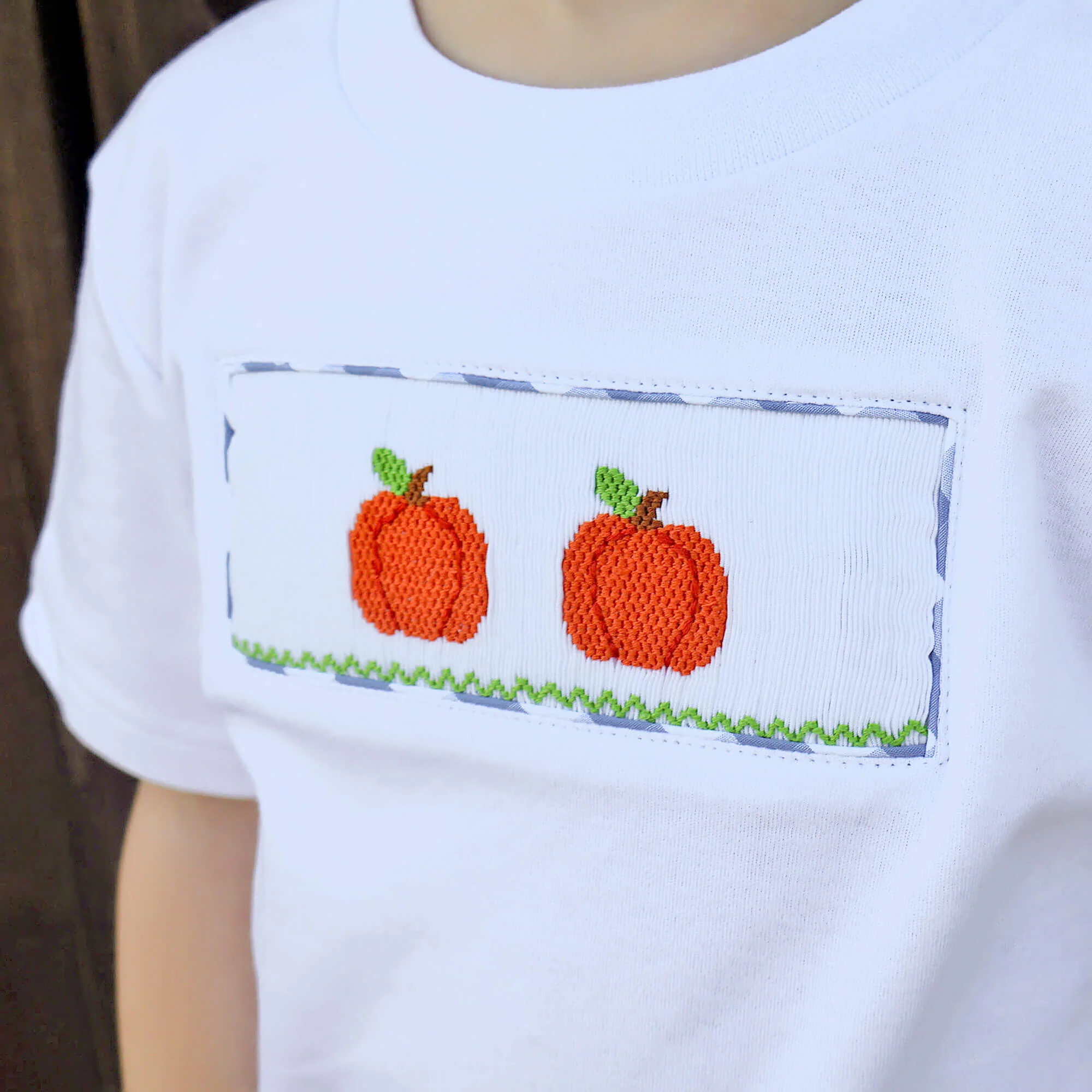 Pumpkin Smocked Light Blue Check Short Set - Image 3
