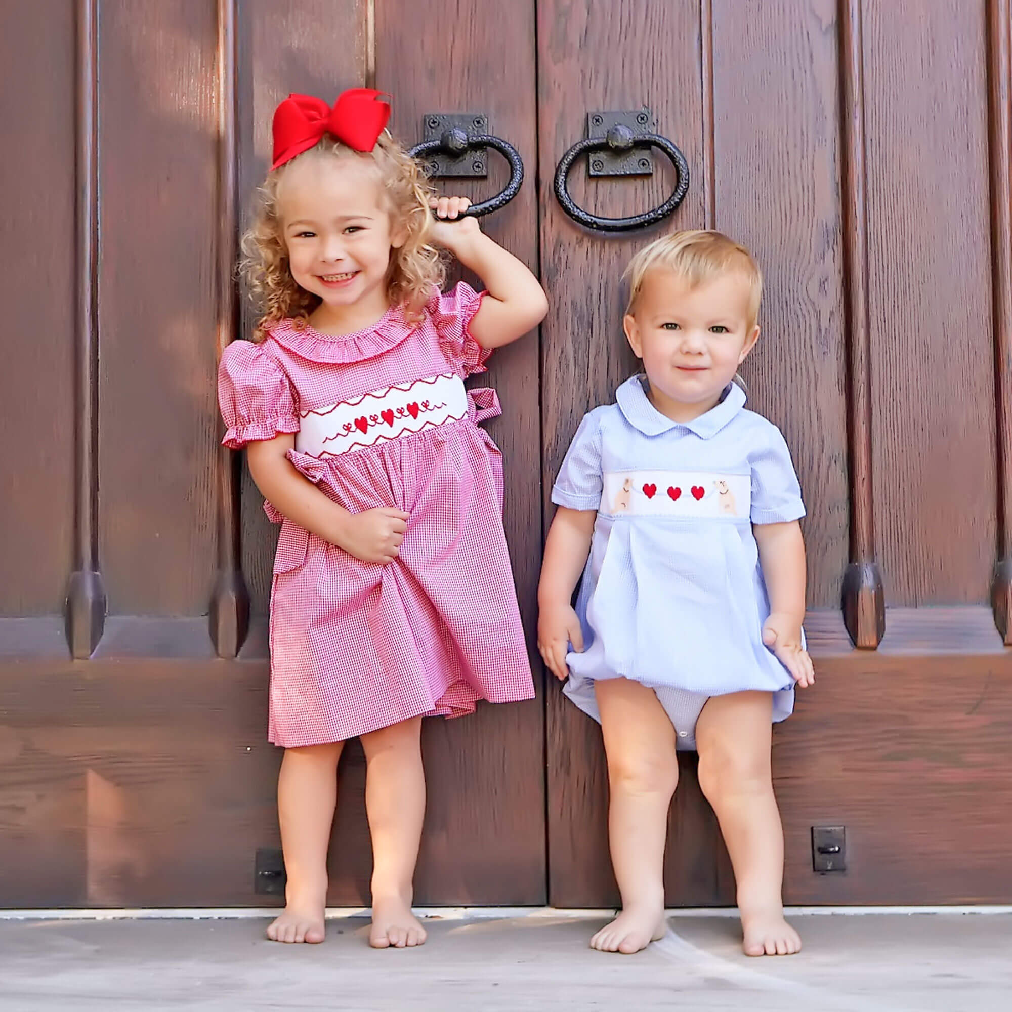 Puppy Heart Smocked Light Blue Gingham Collared Bubble - Image 4