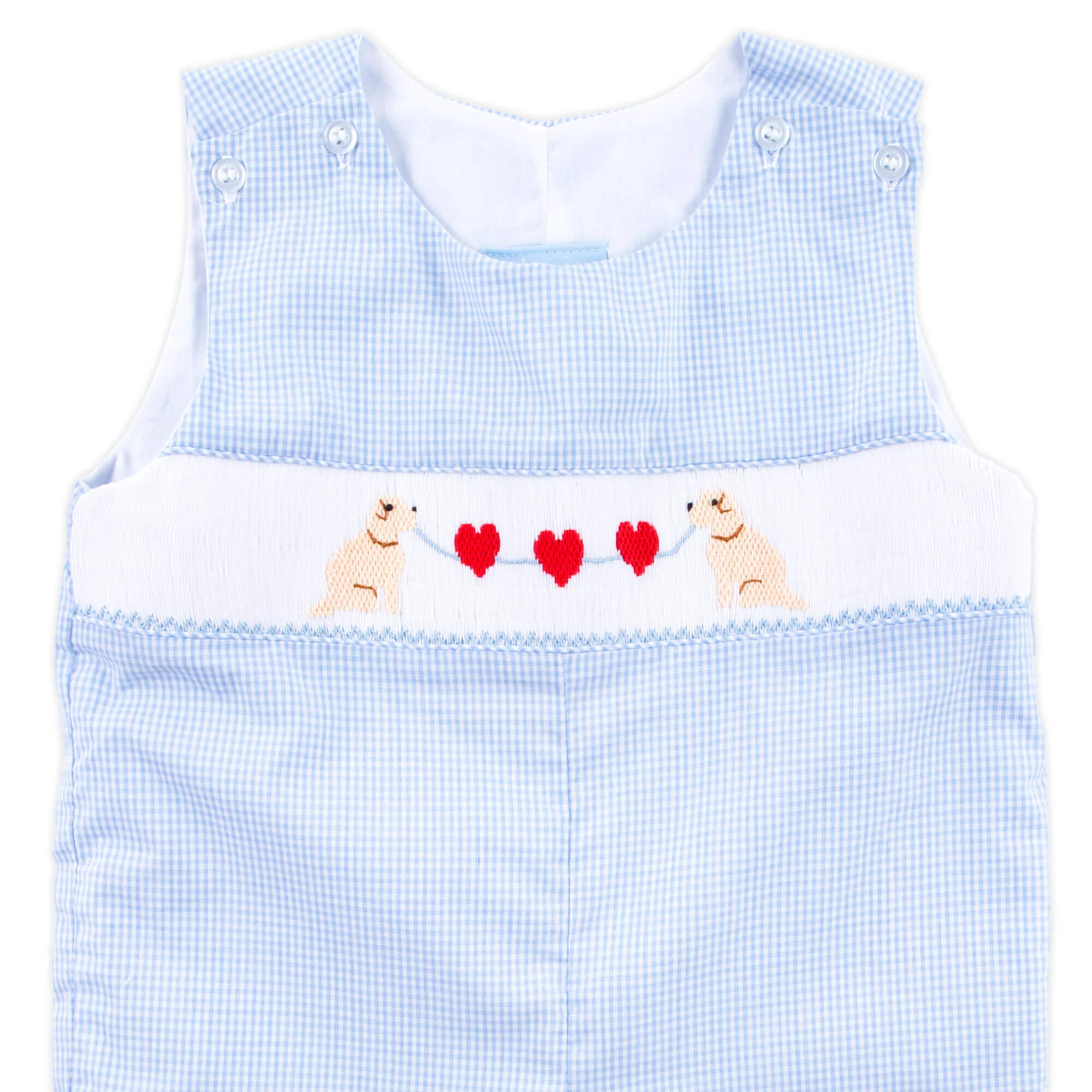 Puppy Heart Smocked Light Blue Gingham Longall - Image 2