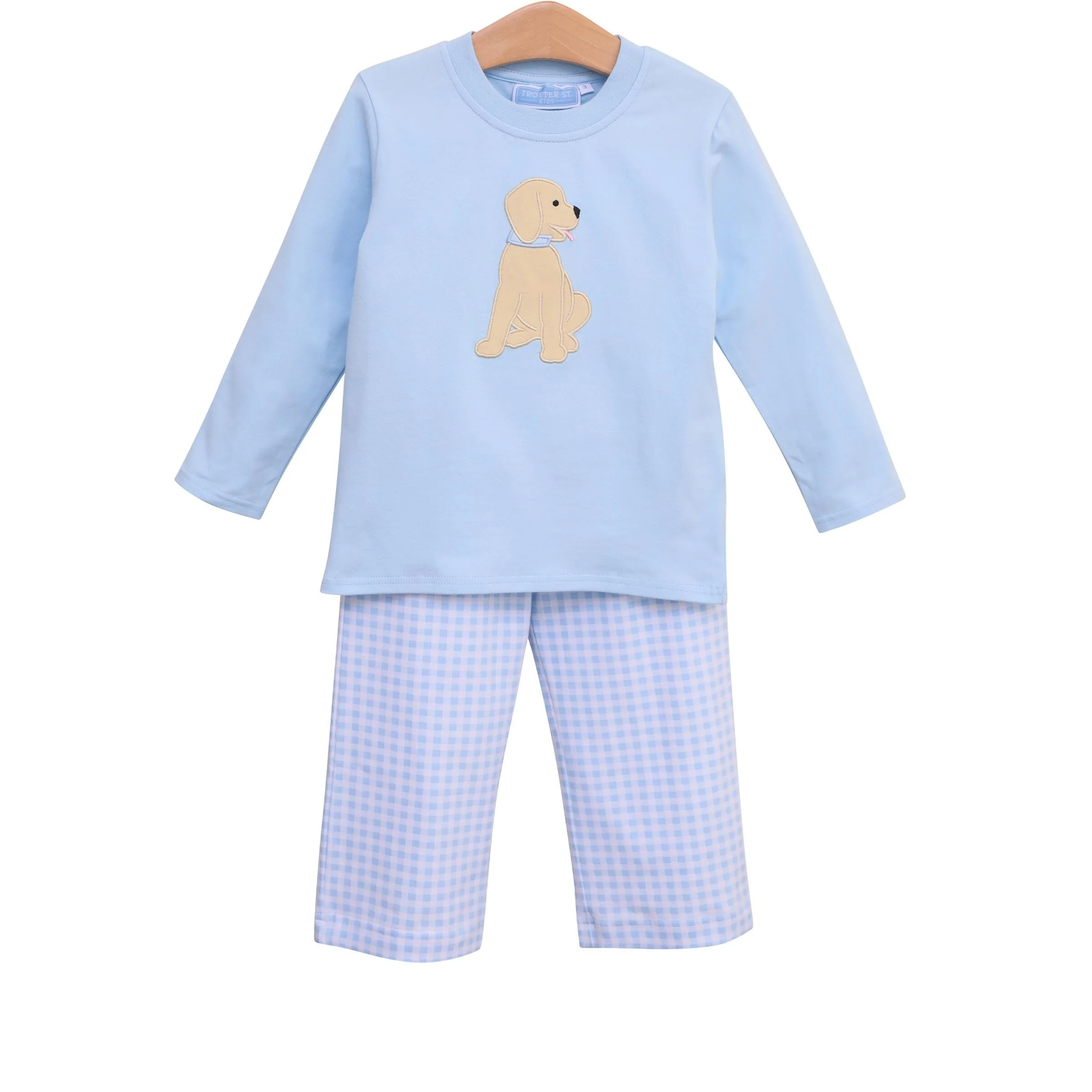Puppy Light Blue Gingham Knit Pant Set - Image 2