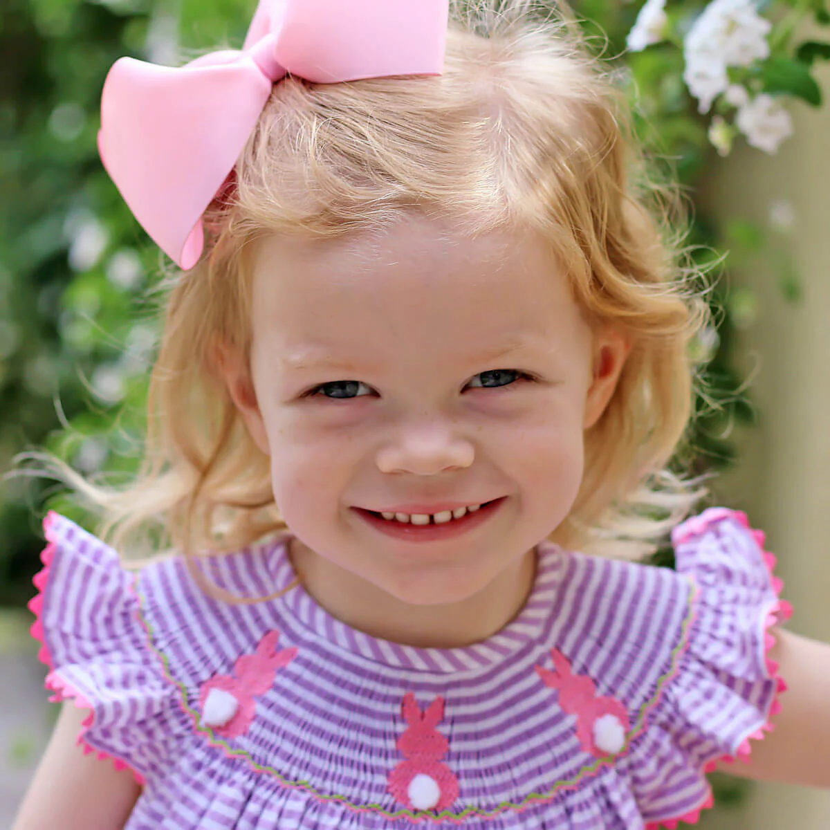 Purple Bunny Bum Smocked Bishop Dress