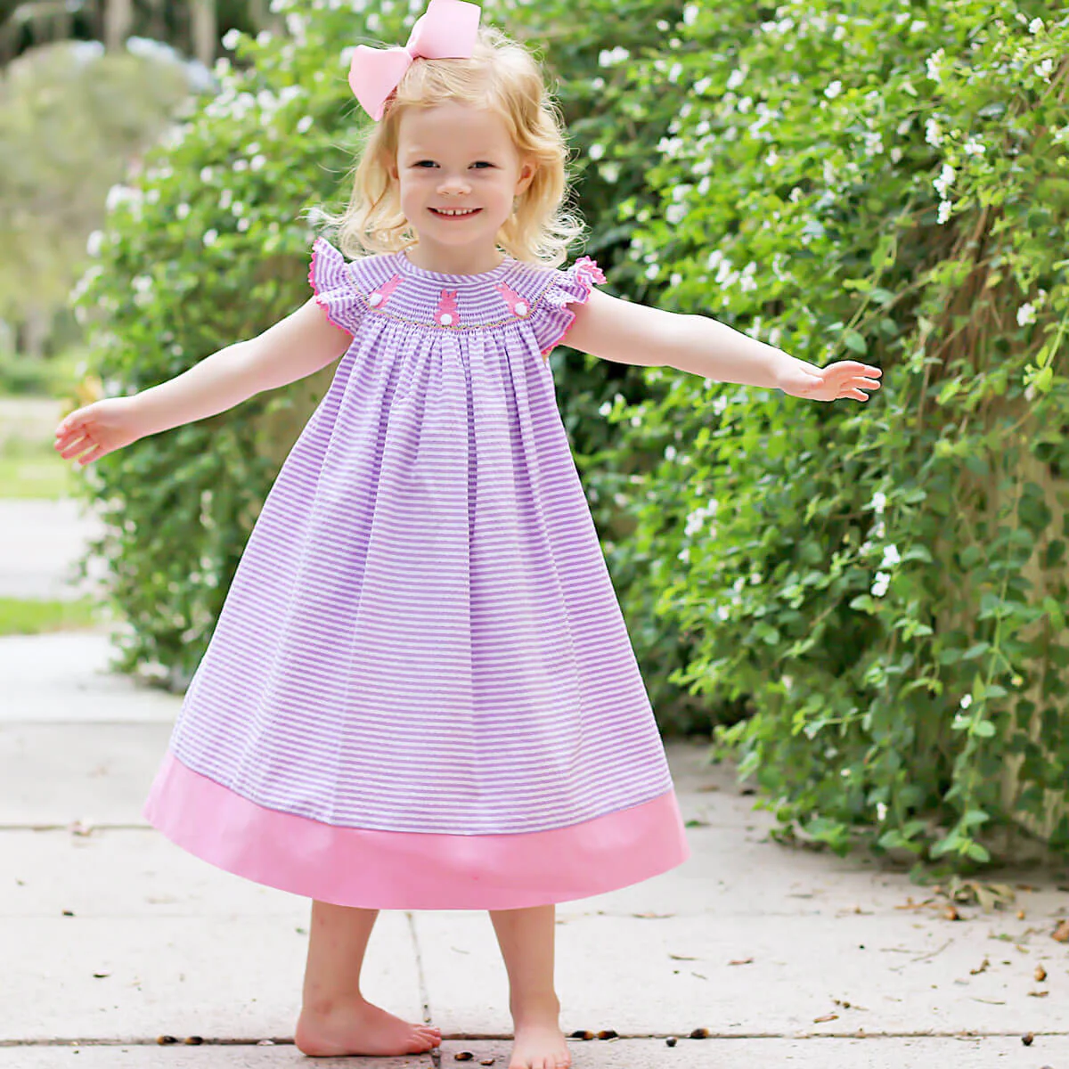 Purple Bunny Bum Smocked Bishop Dress - Image 2