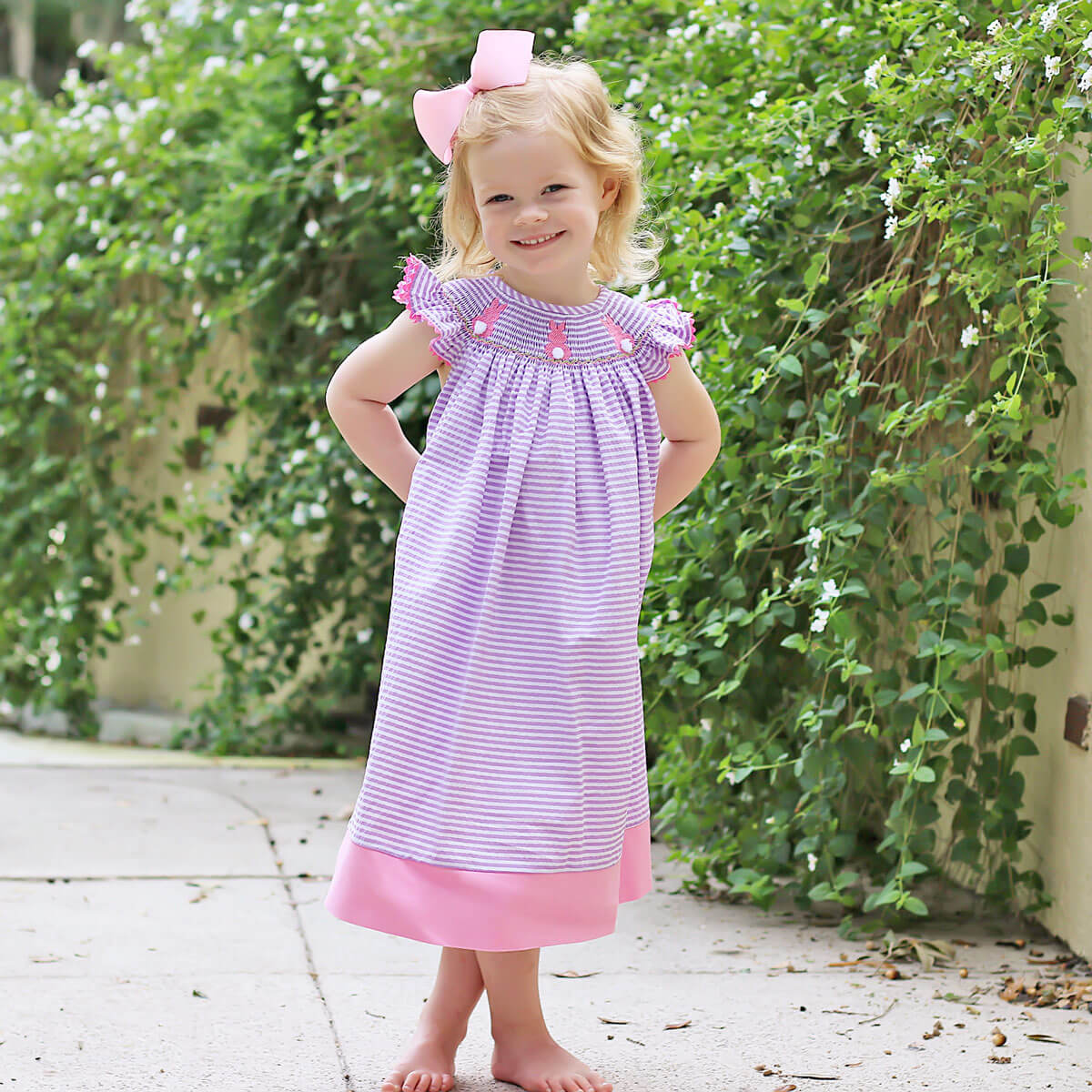 Purple Bunny Bum Smocked Bishop Dress - Image 4