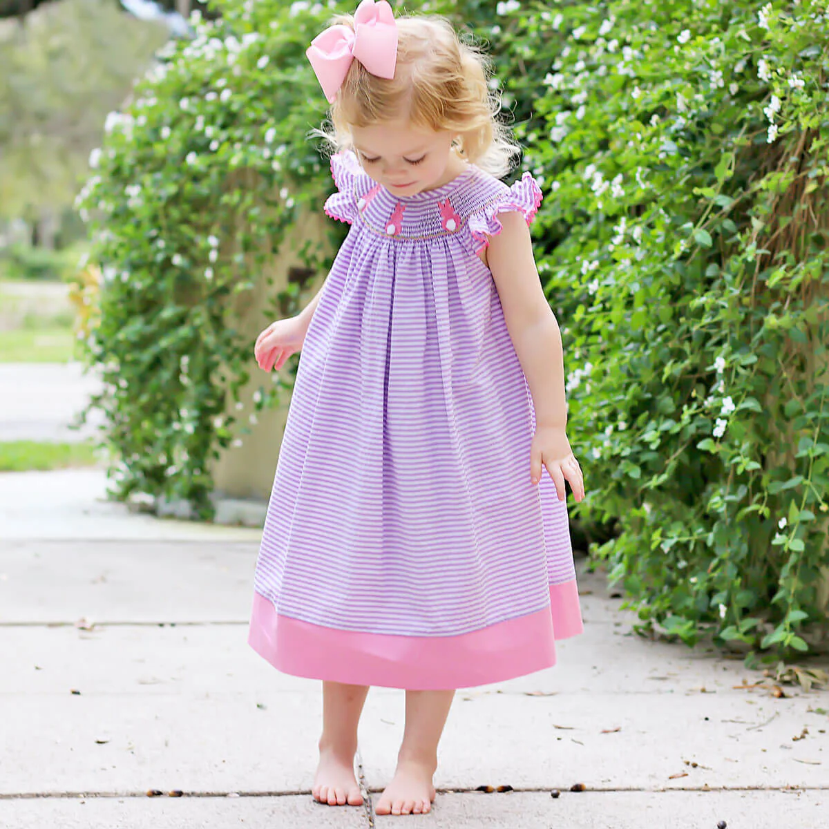 Purple Bunny Bum Smocked Bishop Dress - Image 7