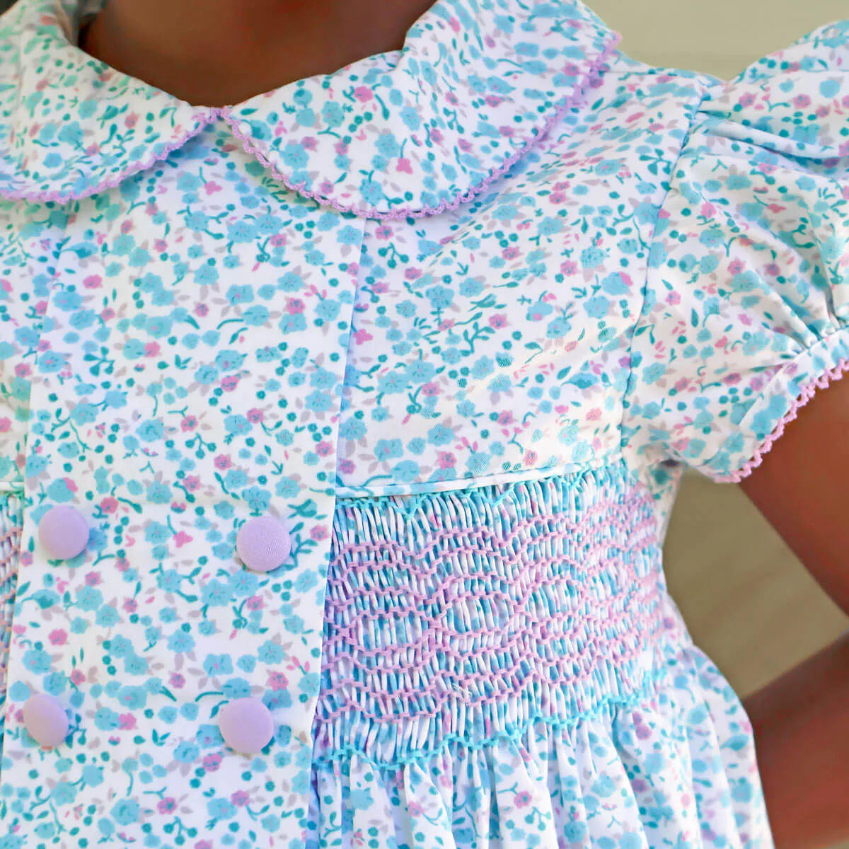Purple Floral Geo Smocked Beth Dress - Image 3