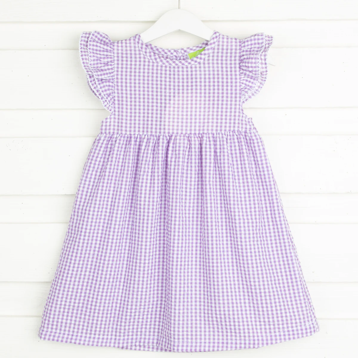 Purple Gingham Flutter Sleeve Dress - Image 2