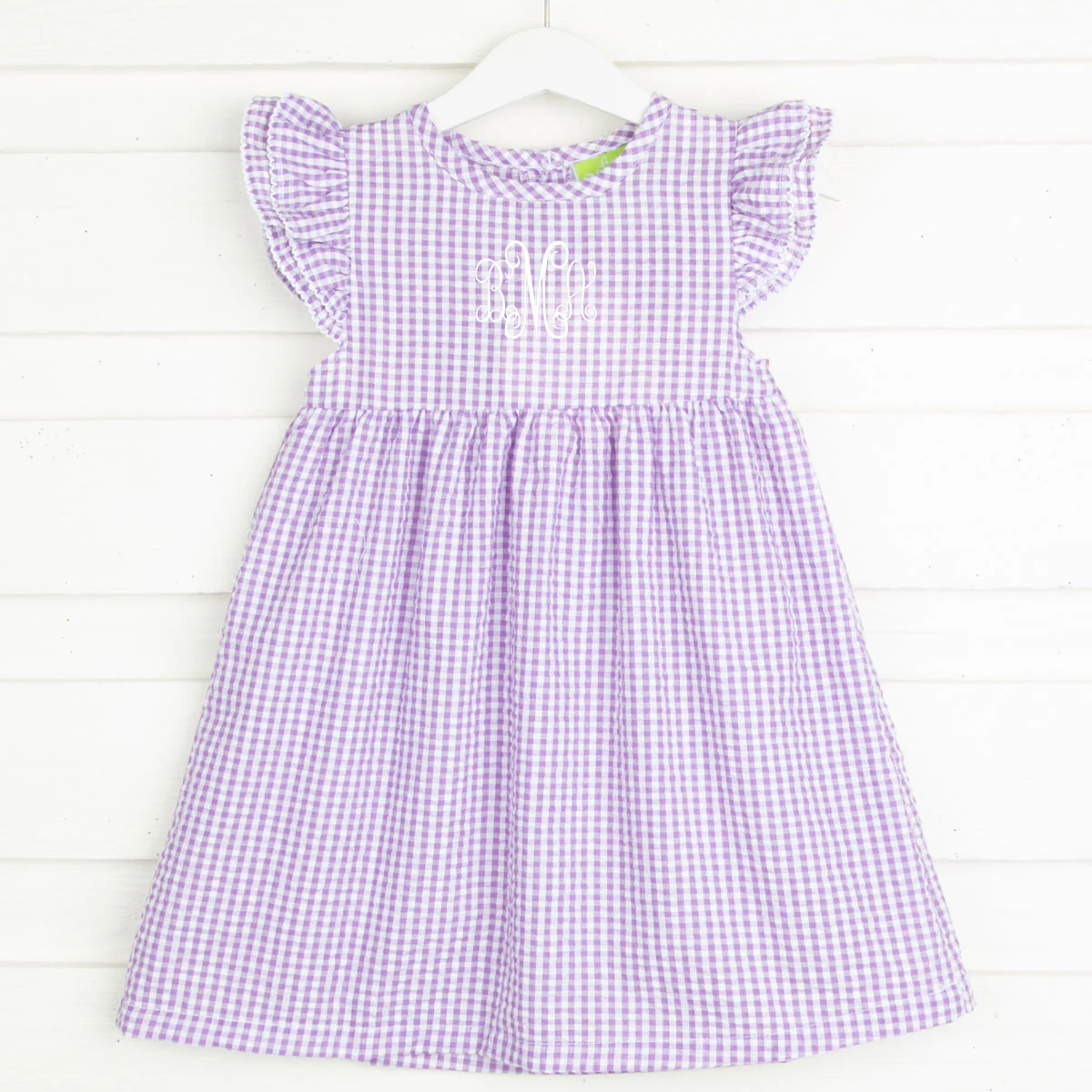 Purple Gingham Flutter Sleeve Dress - Image 3