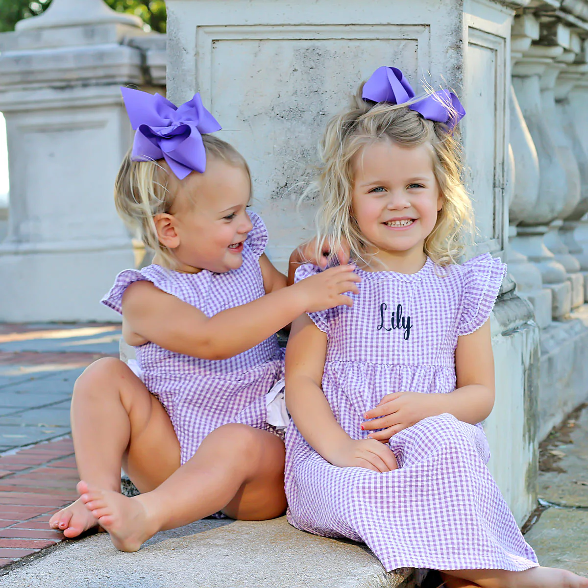Purple Gingham Flutter Sleeve Dress - Image 5