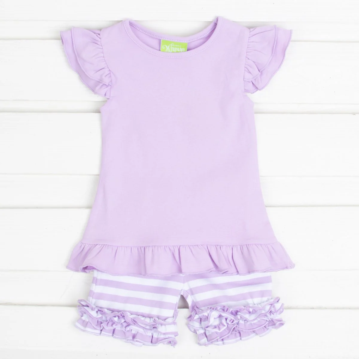 Purple Stripe Knit Ruffle Short Set - Image 2