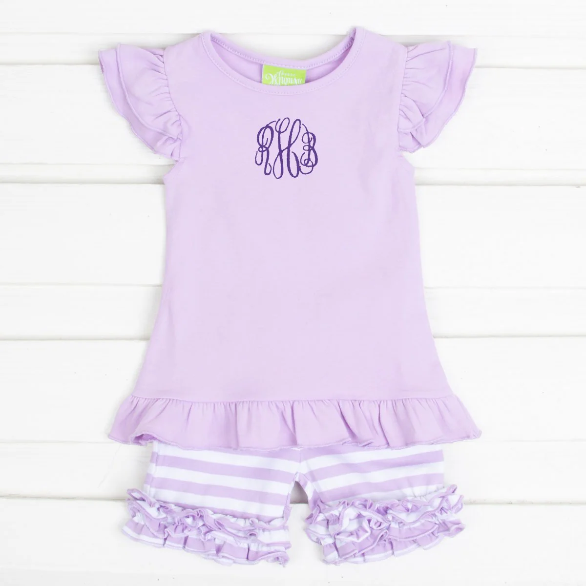 Purple Stripe Knit Ruffle Short Set - Image 3