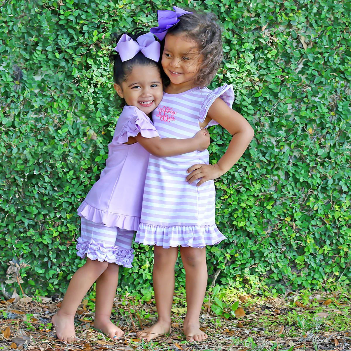Purple Stripe Knit Ruffle Short Set - Image 5