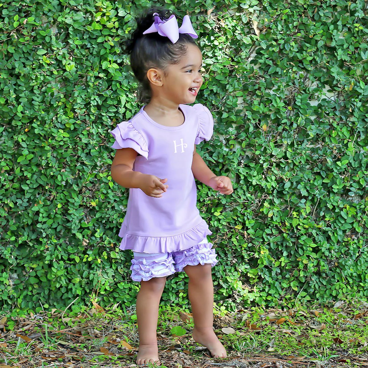 Purple Stripe Knit Ruffle Short Set - Image 6