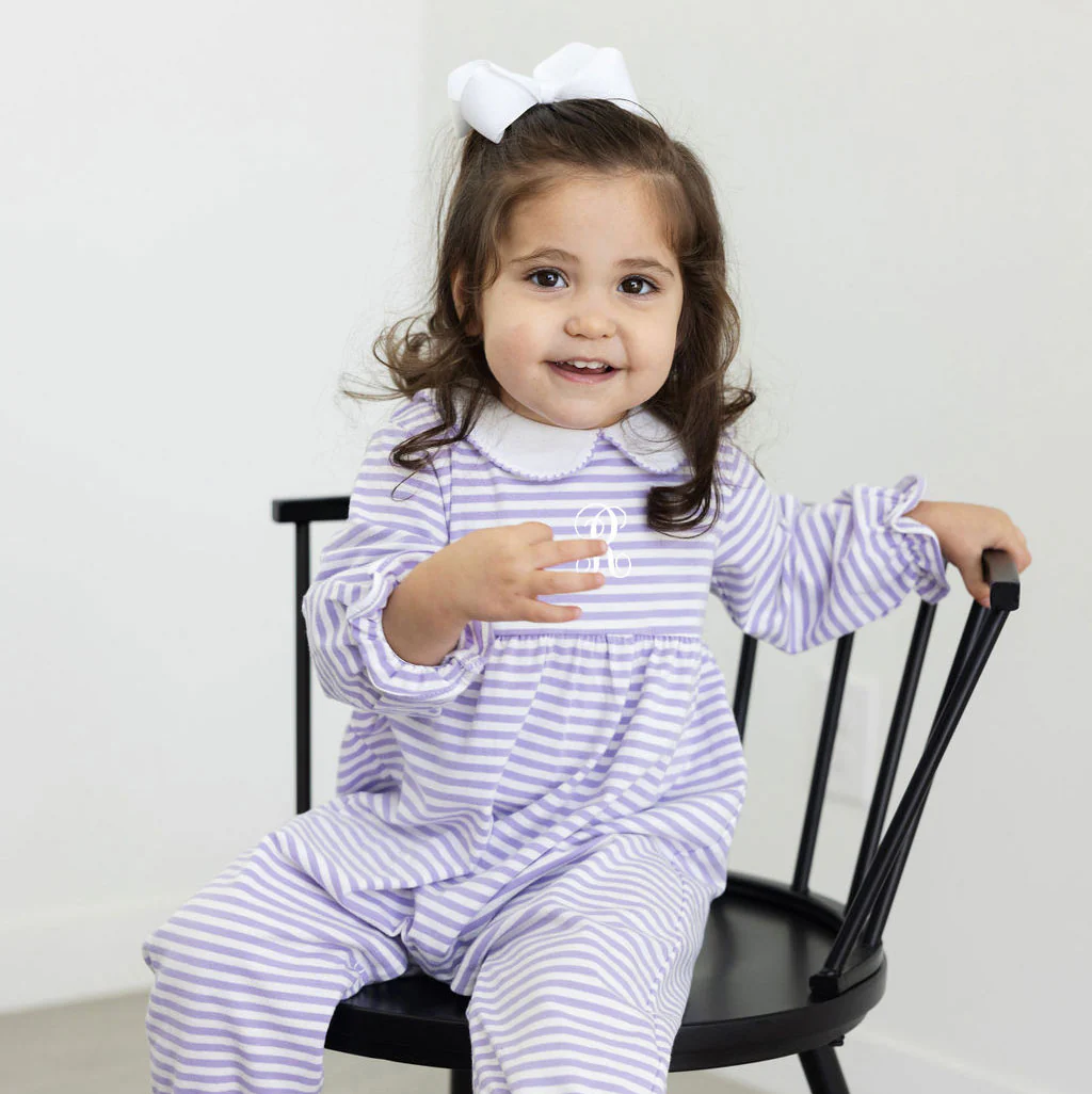 Purple Stripe Ruffle Romper - Image 3