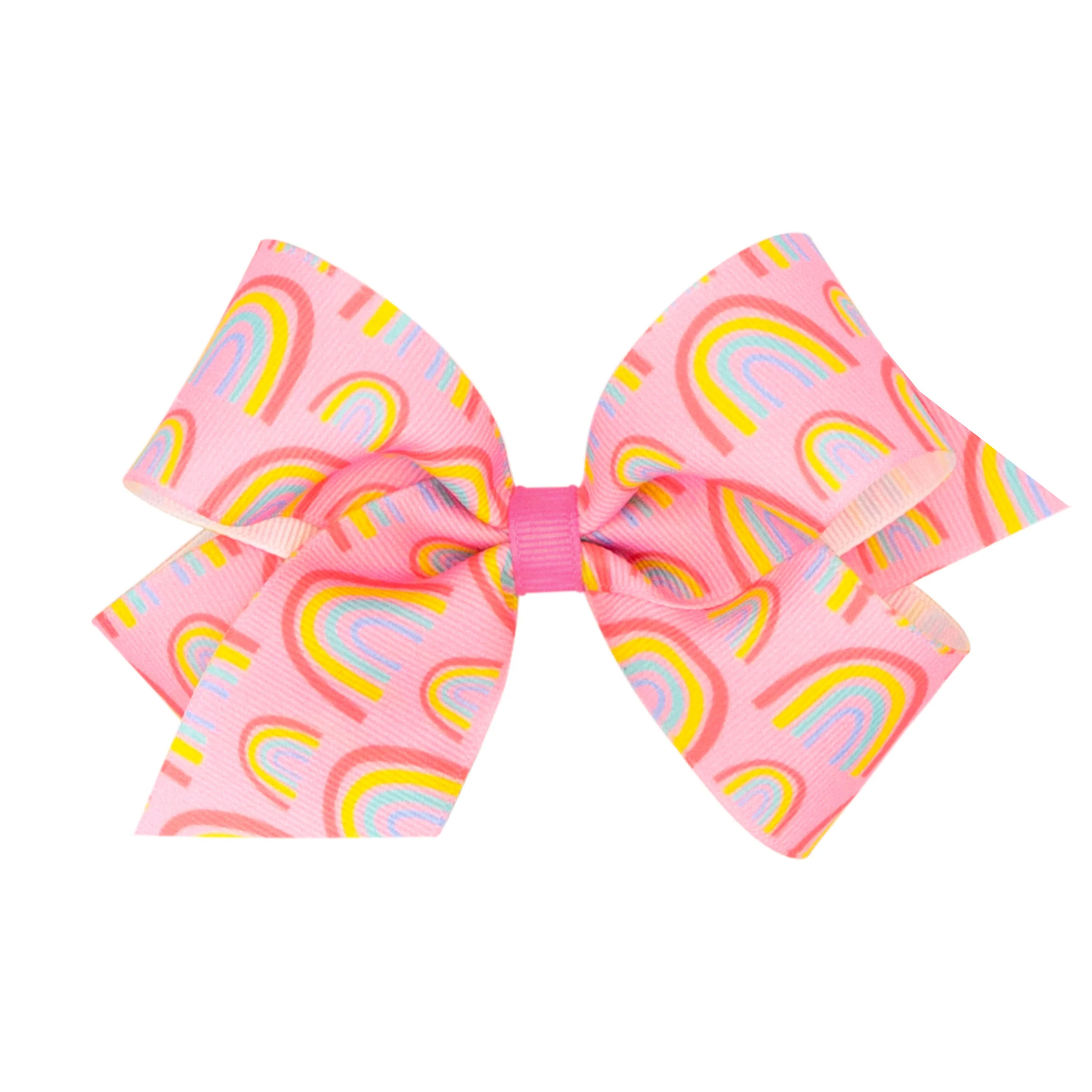 Rainbow Print Pink Grosgrain Bow - Image 3
