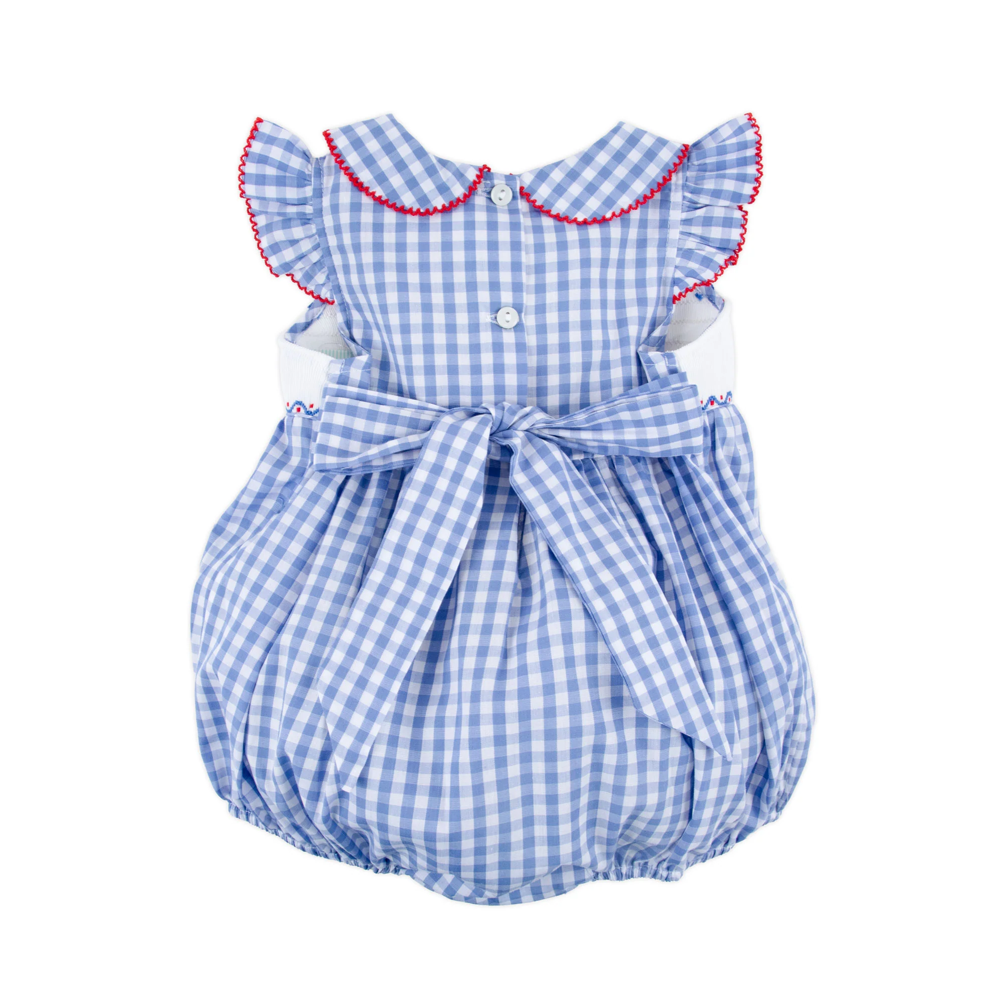 Raise the Flag Blue Gingham Smocked Collared Bubble - Image 2