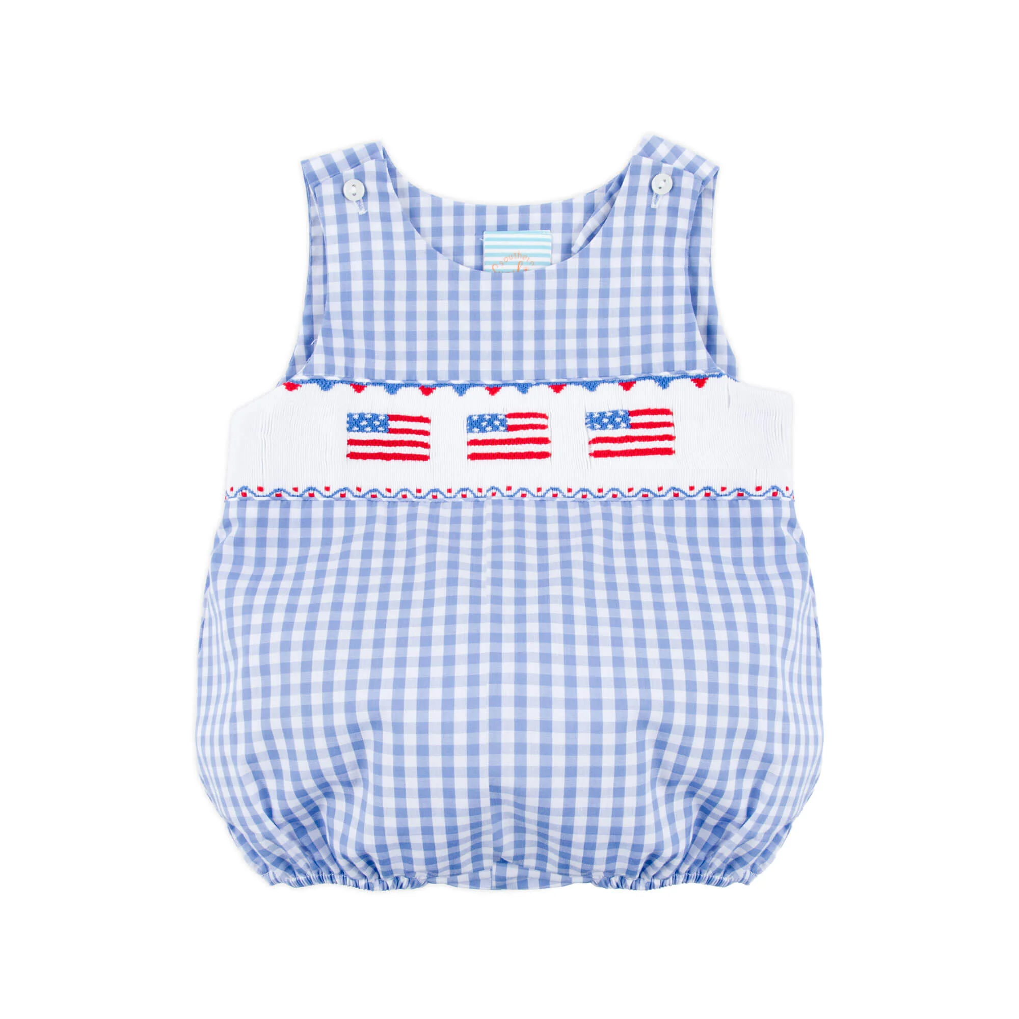 Raise the Flag Blue Gingham Smocked Sun Bubble - Image 2