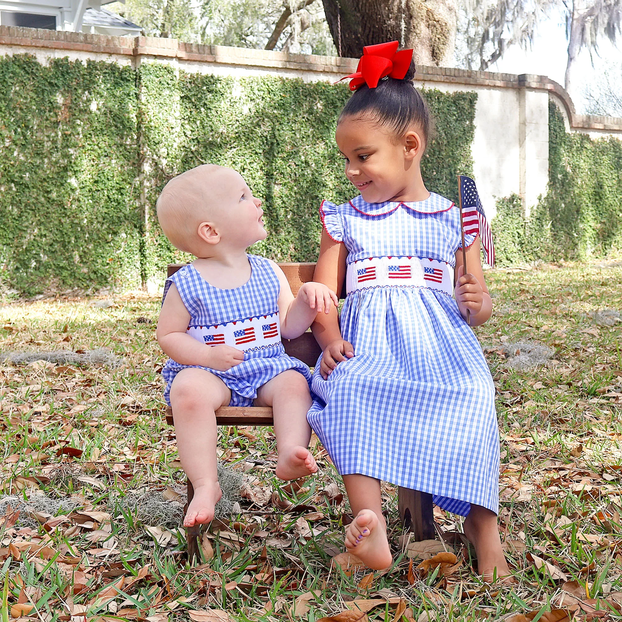 Raise the Flag Blue Gingham Smocked Sun Bubble - Image 3