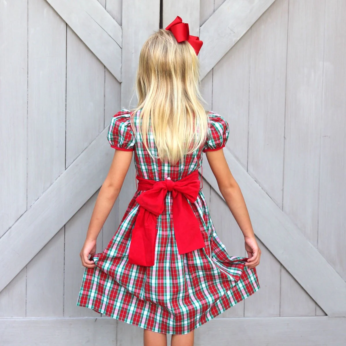 Red & Green Plaid Sash Dress - Image 2