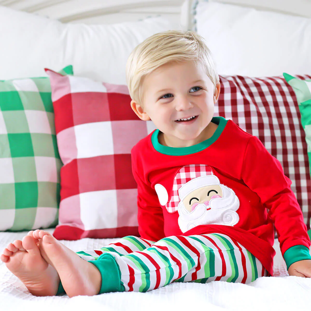 Happy Santa Red Cheerful Stripe Pajamas - Image 4