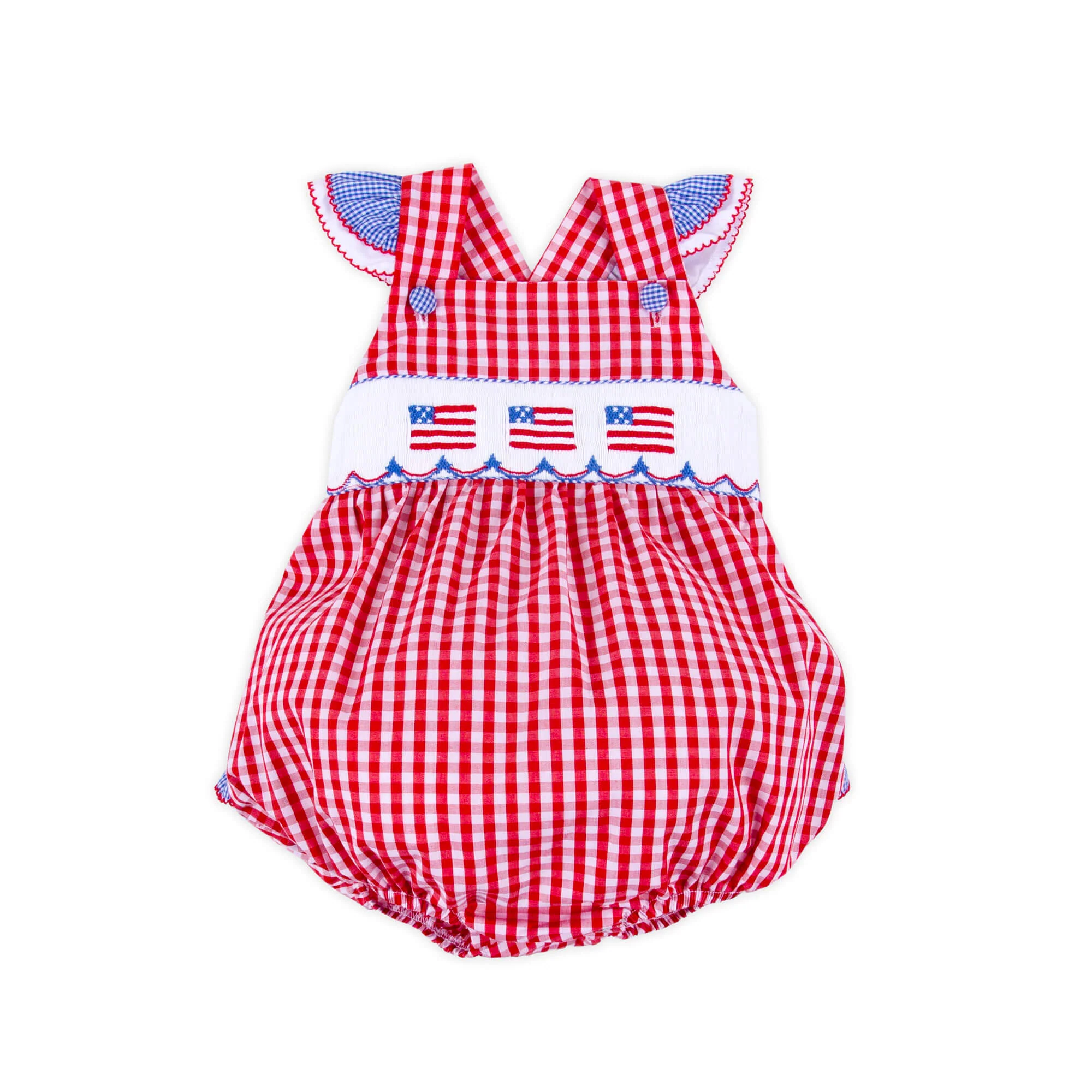 Red Check American Flag Smocked Leah Bubble - Image 3