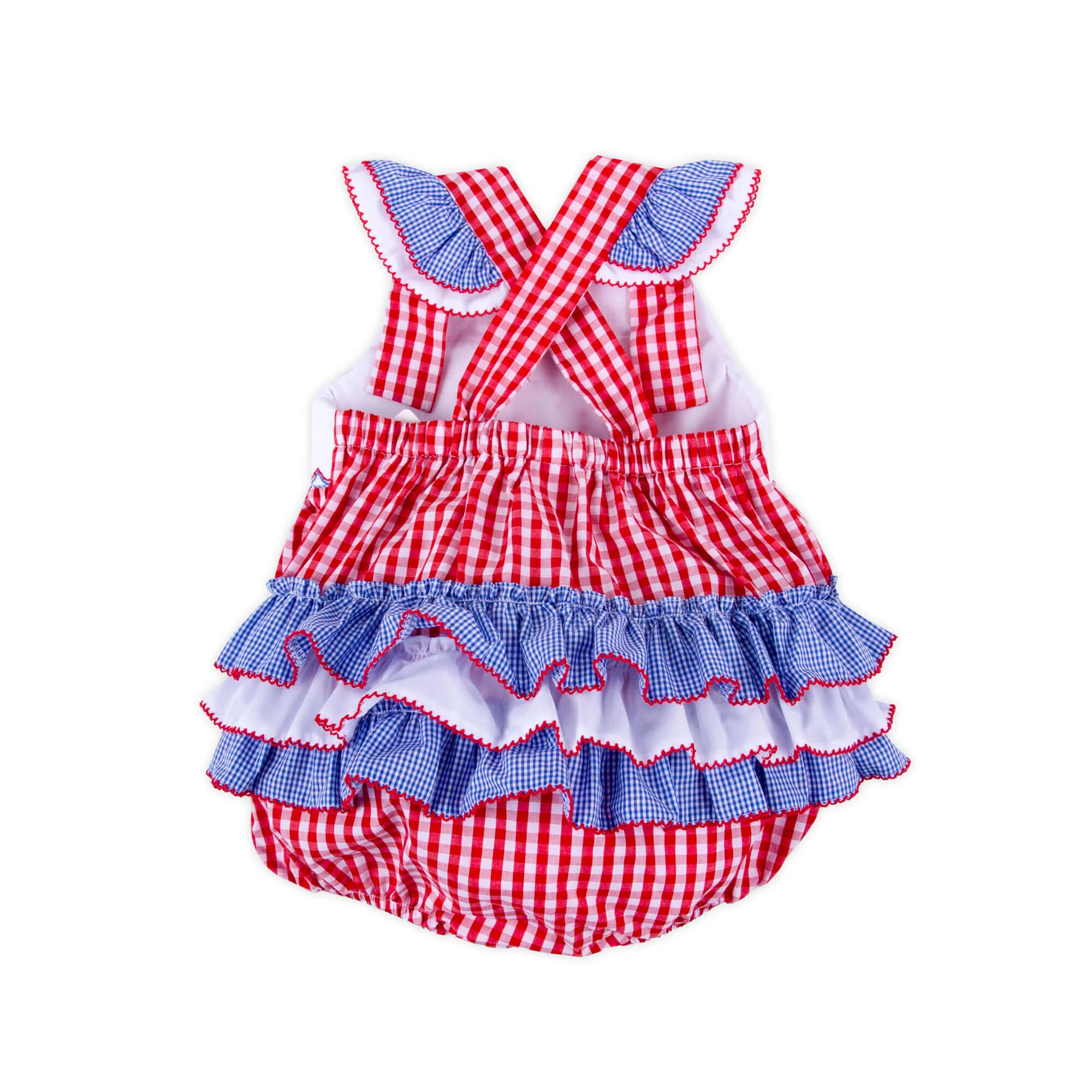 Red Check American Flag Smocked Leah Bubble - Image 5
