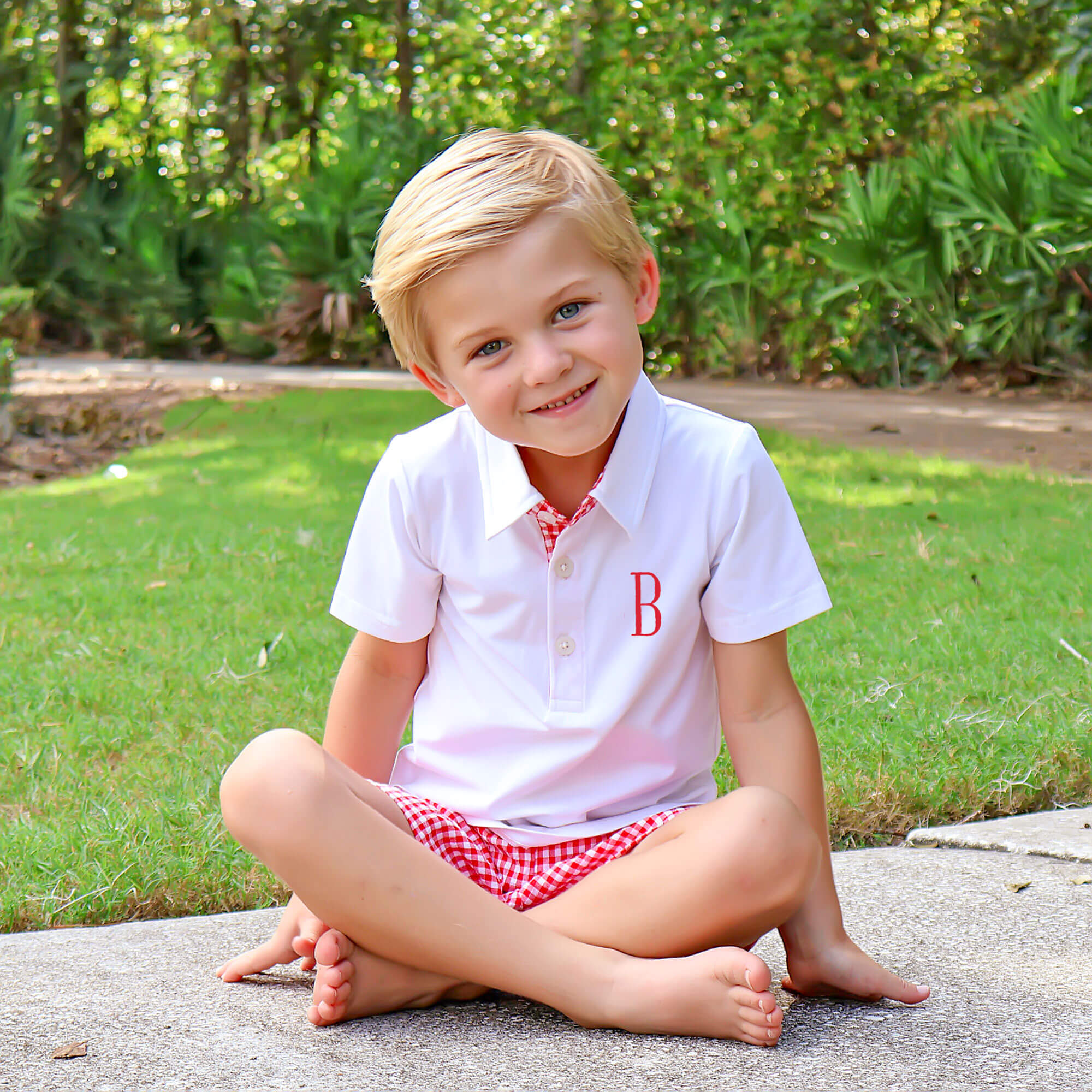 Red Gingham Polo Boy Short Set - Image 3
