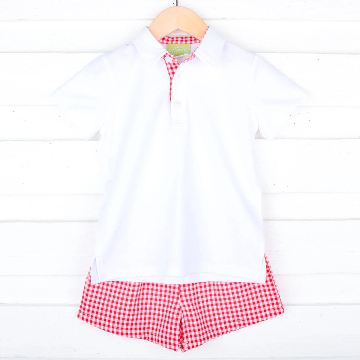 Red Gingham Polo Boy Short Set - Image 4