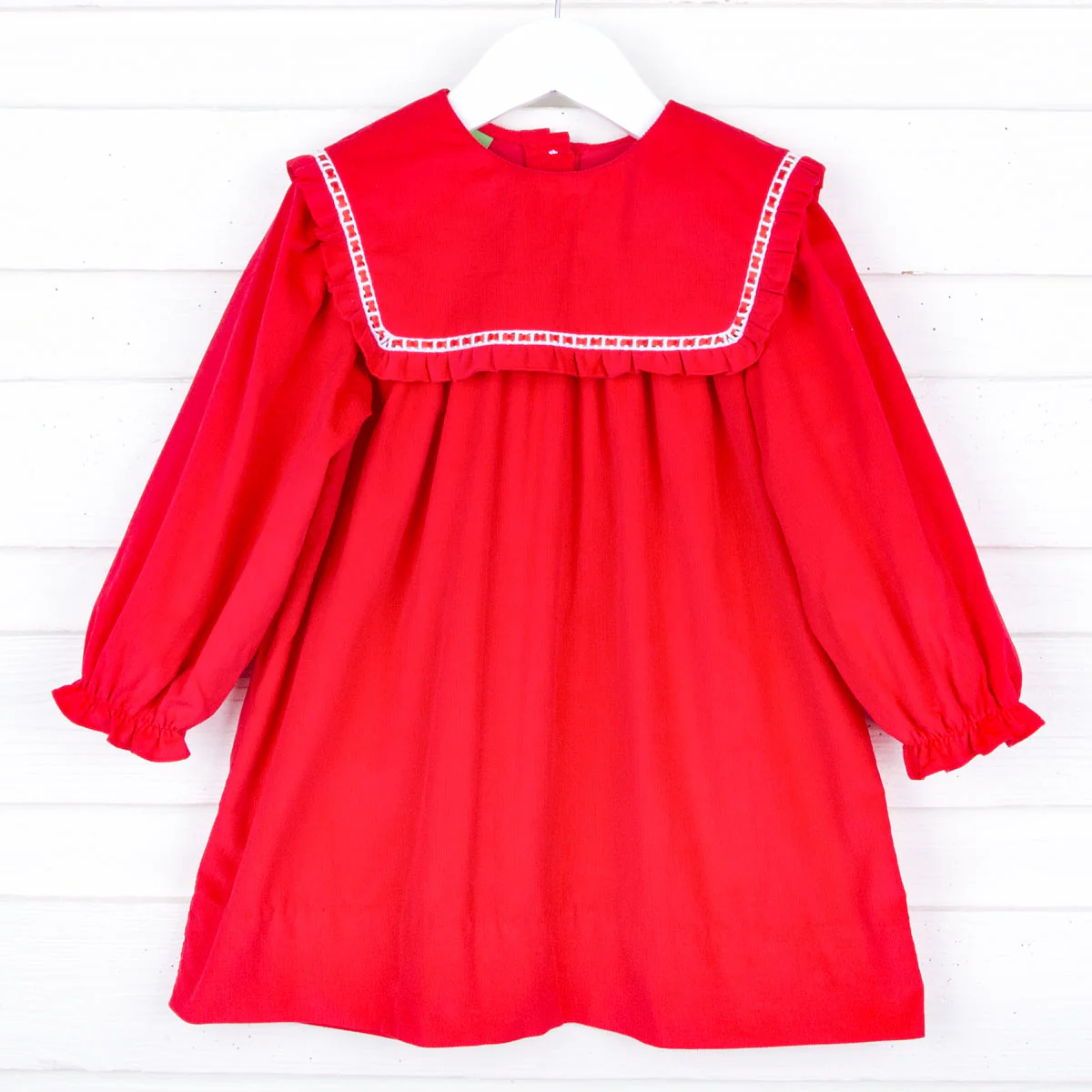 Red Corduroy Bib Long Sleeve Dress - Image 2
