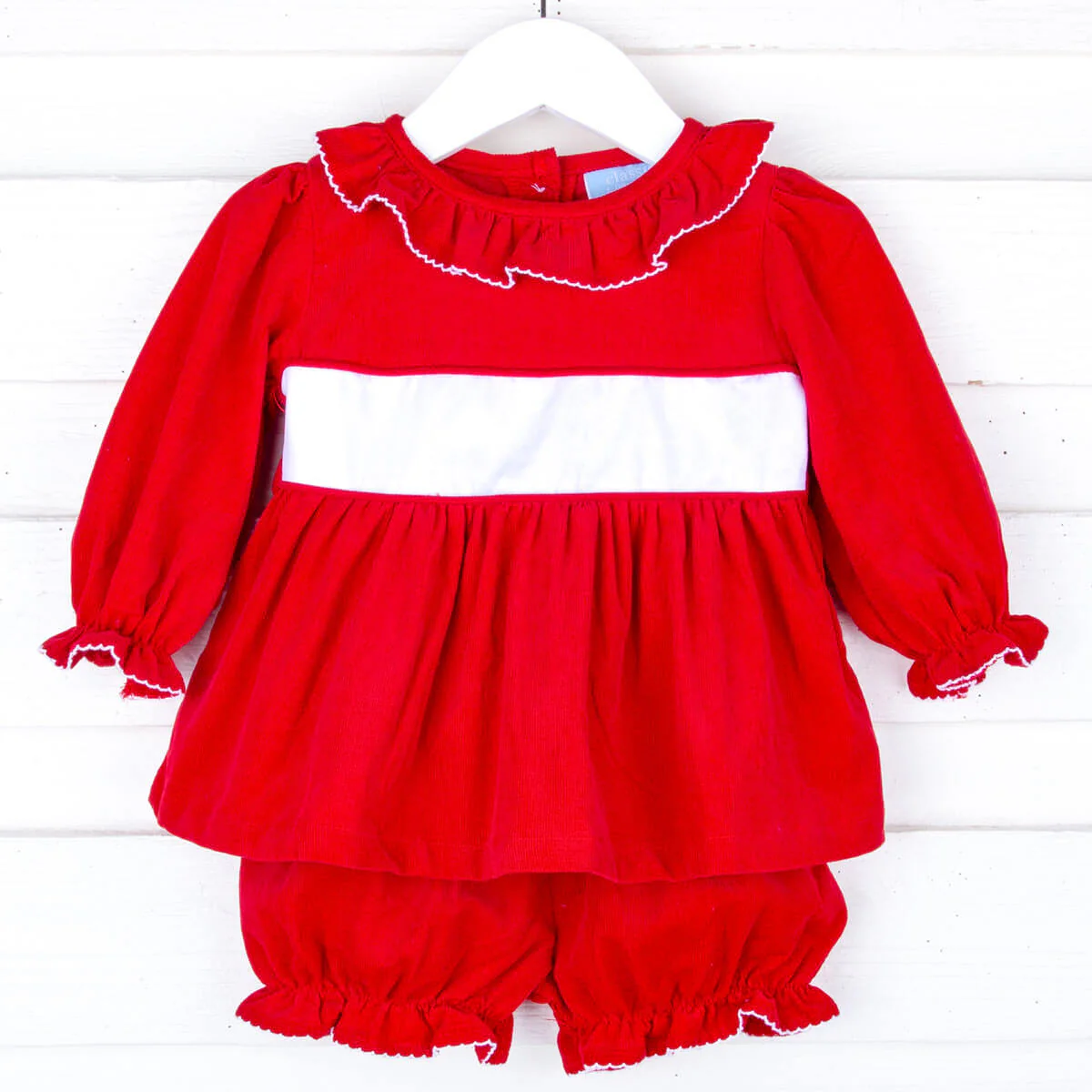 Red Corduroy Ruffle Collared Bloomer Set - Image 3