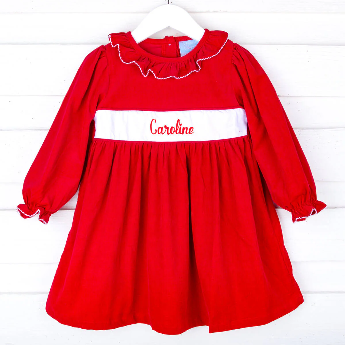 Red Corduroy Ruffle Collared Dress - Image 2