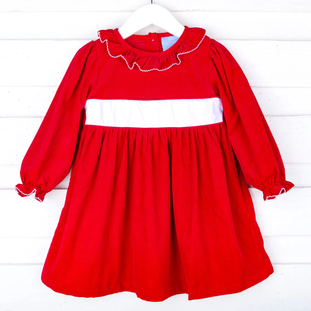 Red Corduroy Ruffle Collared Dress - Image 3