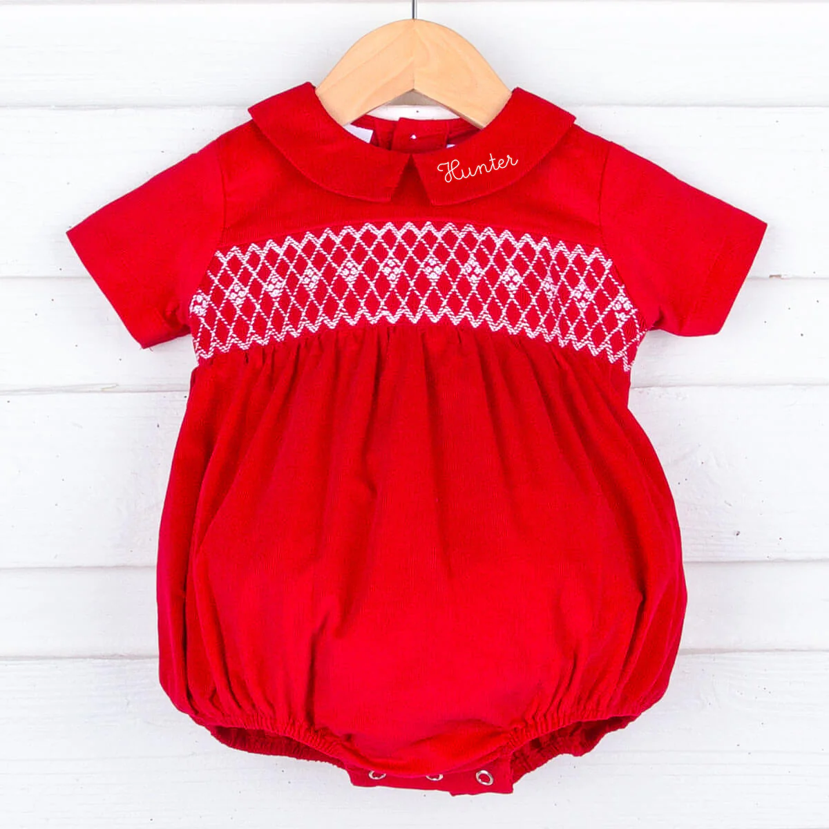 Red Corduroy Smocked Geo Collared Bubble - Image 2