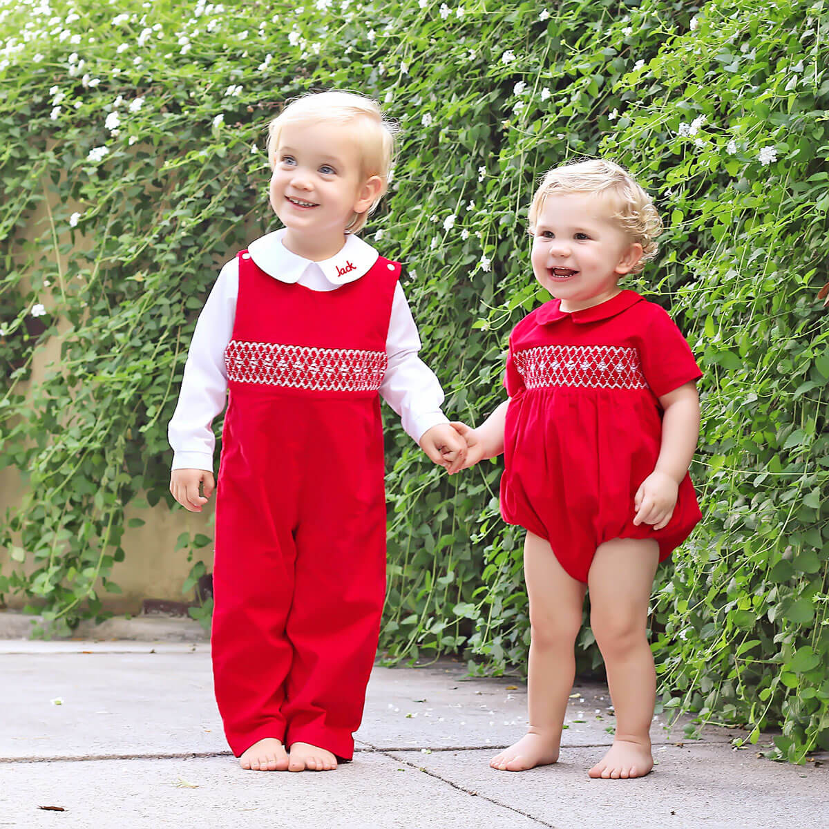 Red Corduroy Smocked Geo Collared Bubble - Image 4
