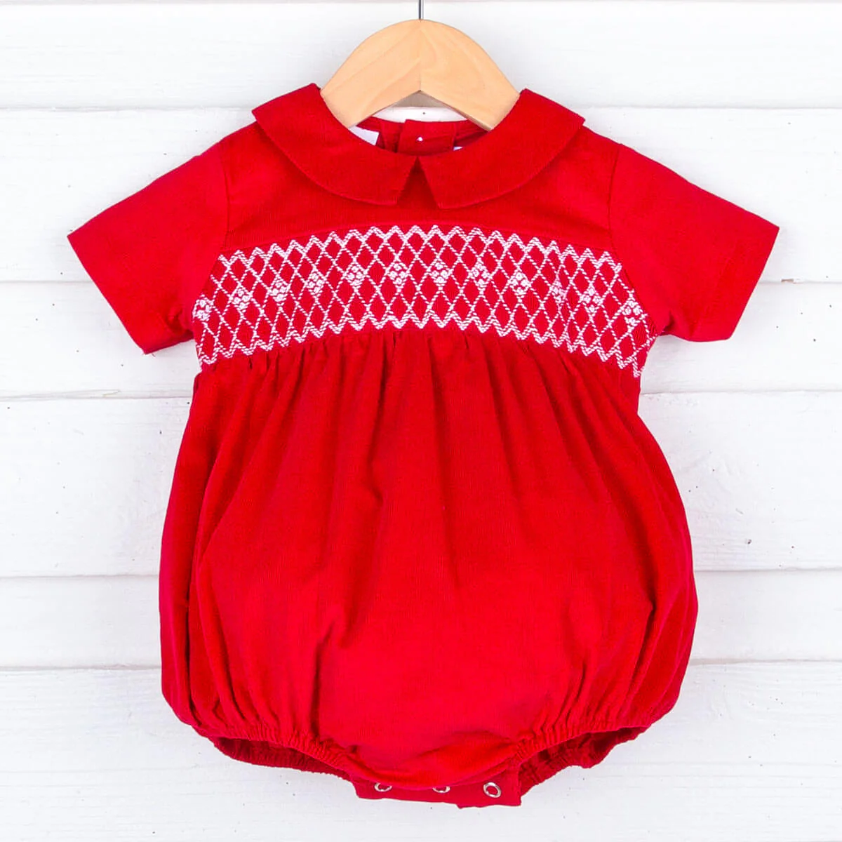 Red Corduroy Smocked Geo Collared Bubble - Image 8