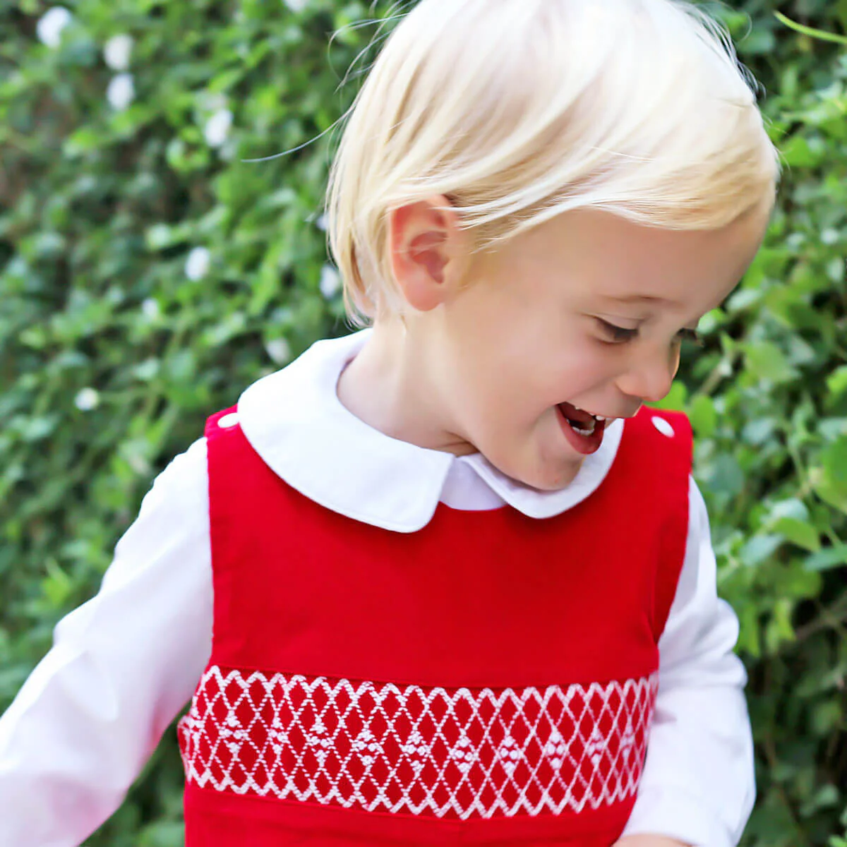 Red Corduroy Smocked Geo Longall - Image 2
