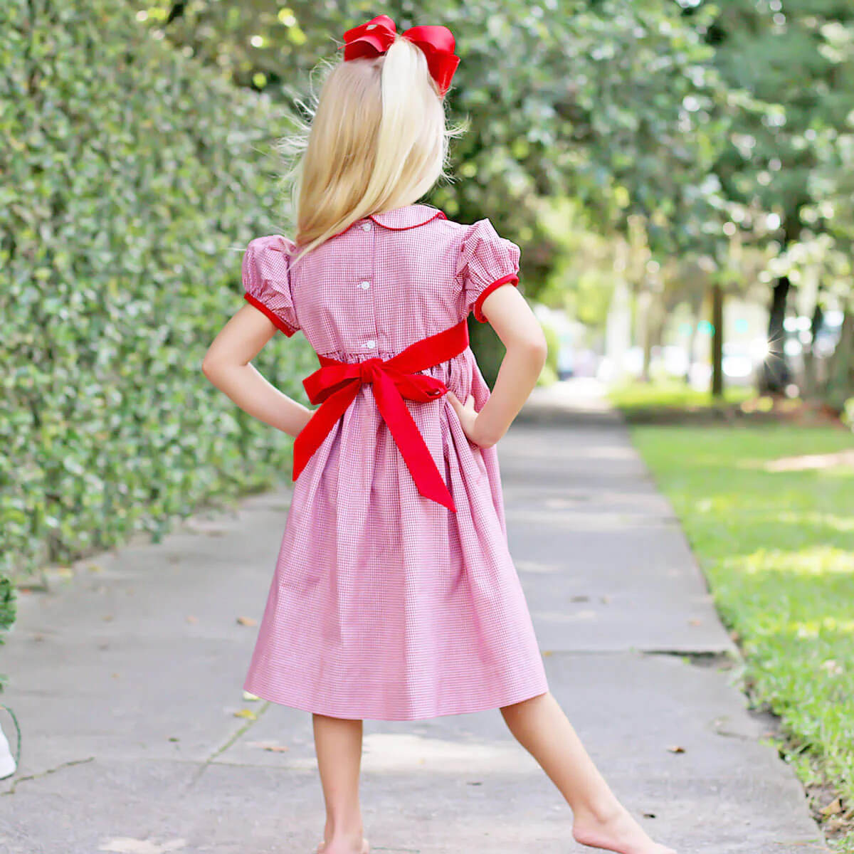Red Gingham Collared Sash Dress - Image 7