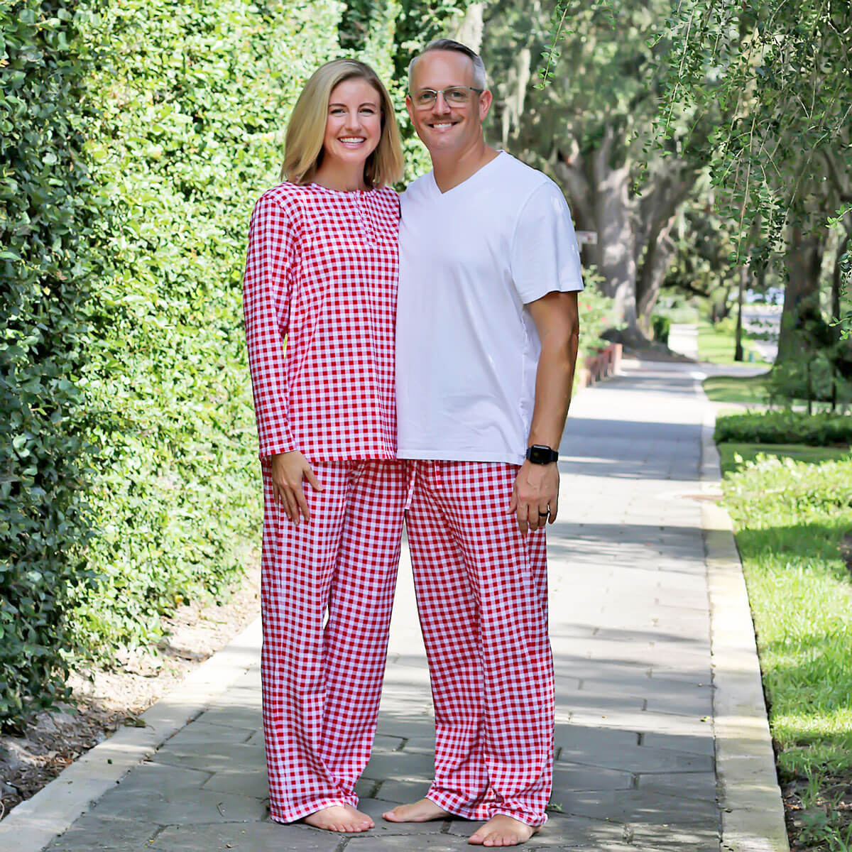 Red Gingham Knit Women's Pajamas - Image 5