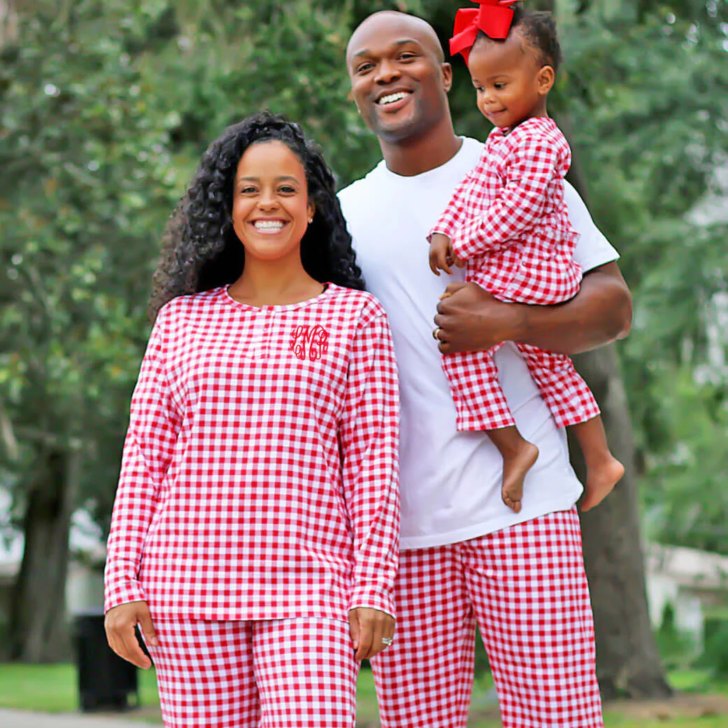Red Gingham Knit Women's Pajamas - Image 8