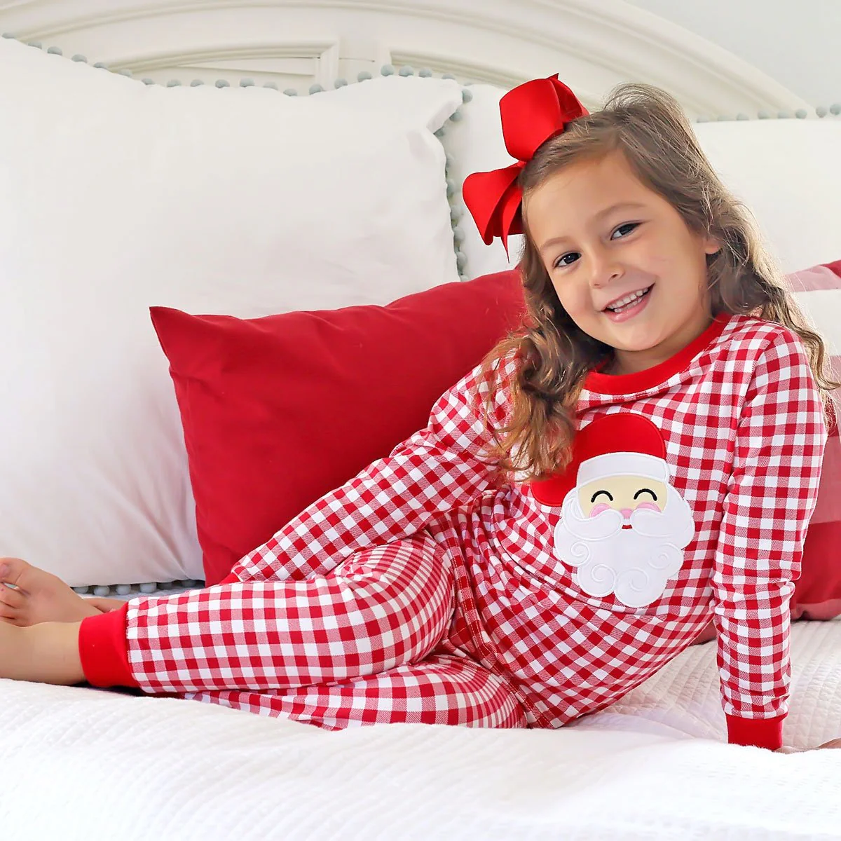 Happy Santa Red Gingham Pajamas - Image 10