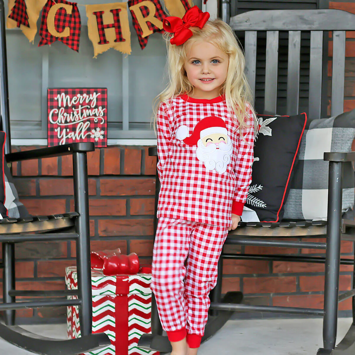 Happy Santa Red Gingham Pajamas - Image 11