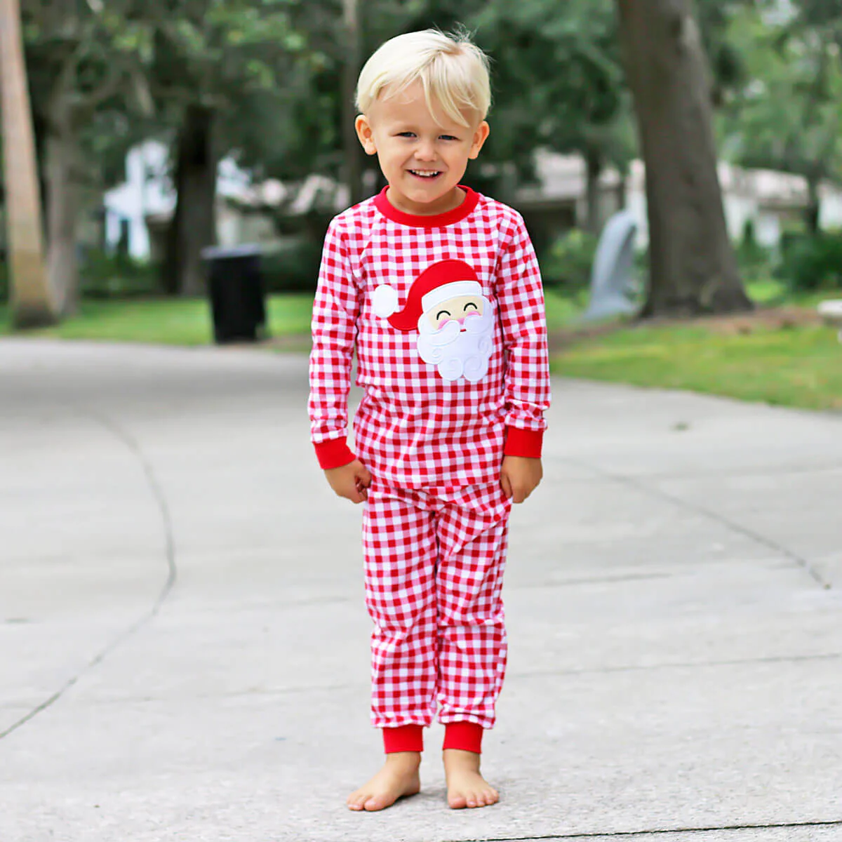 Happy Santa Red Gingham Pajamas - Image 14