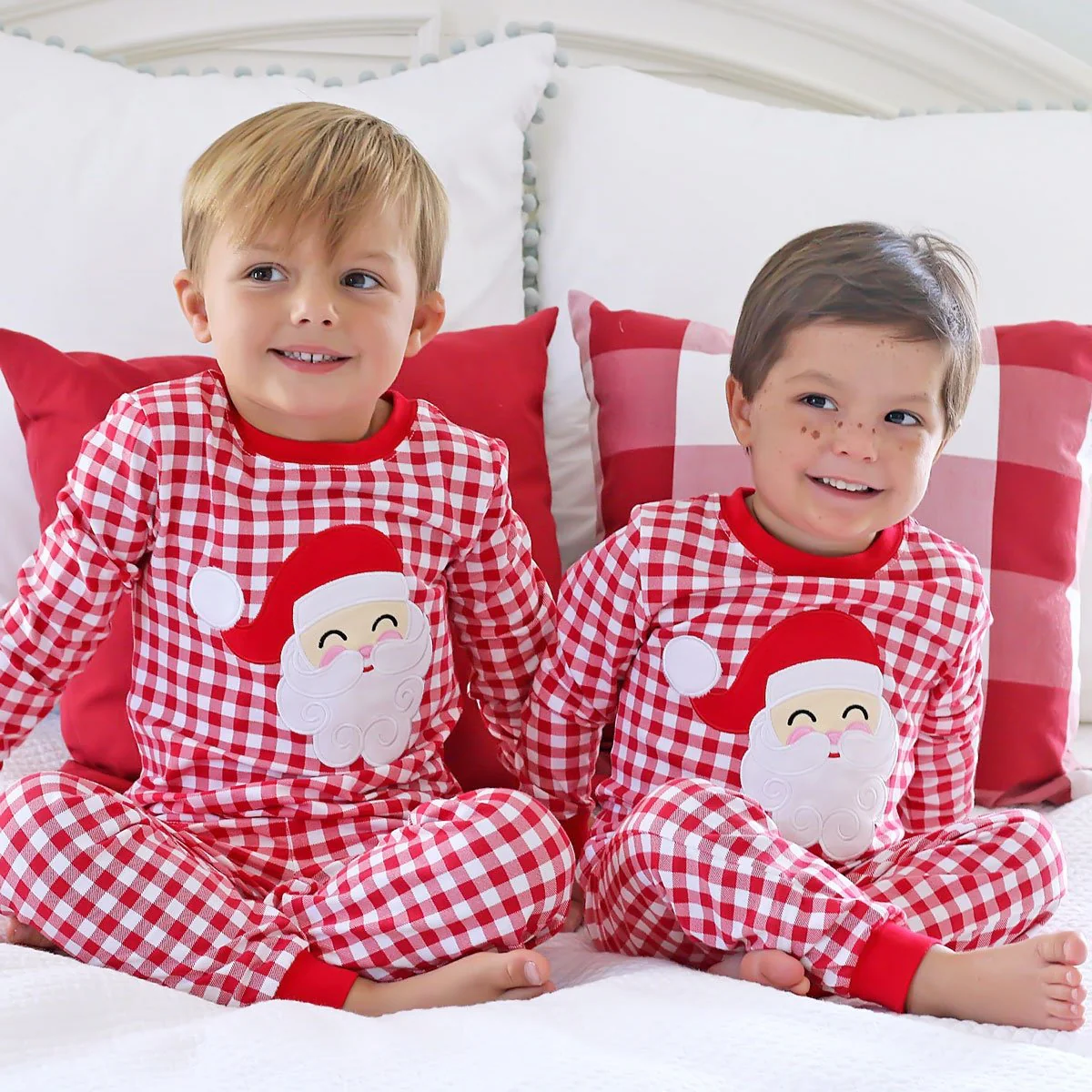 Happy Santa Red Gingham Pajamas - Image 3