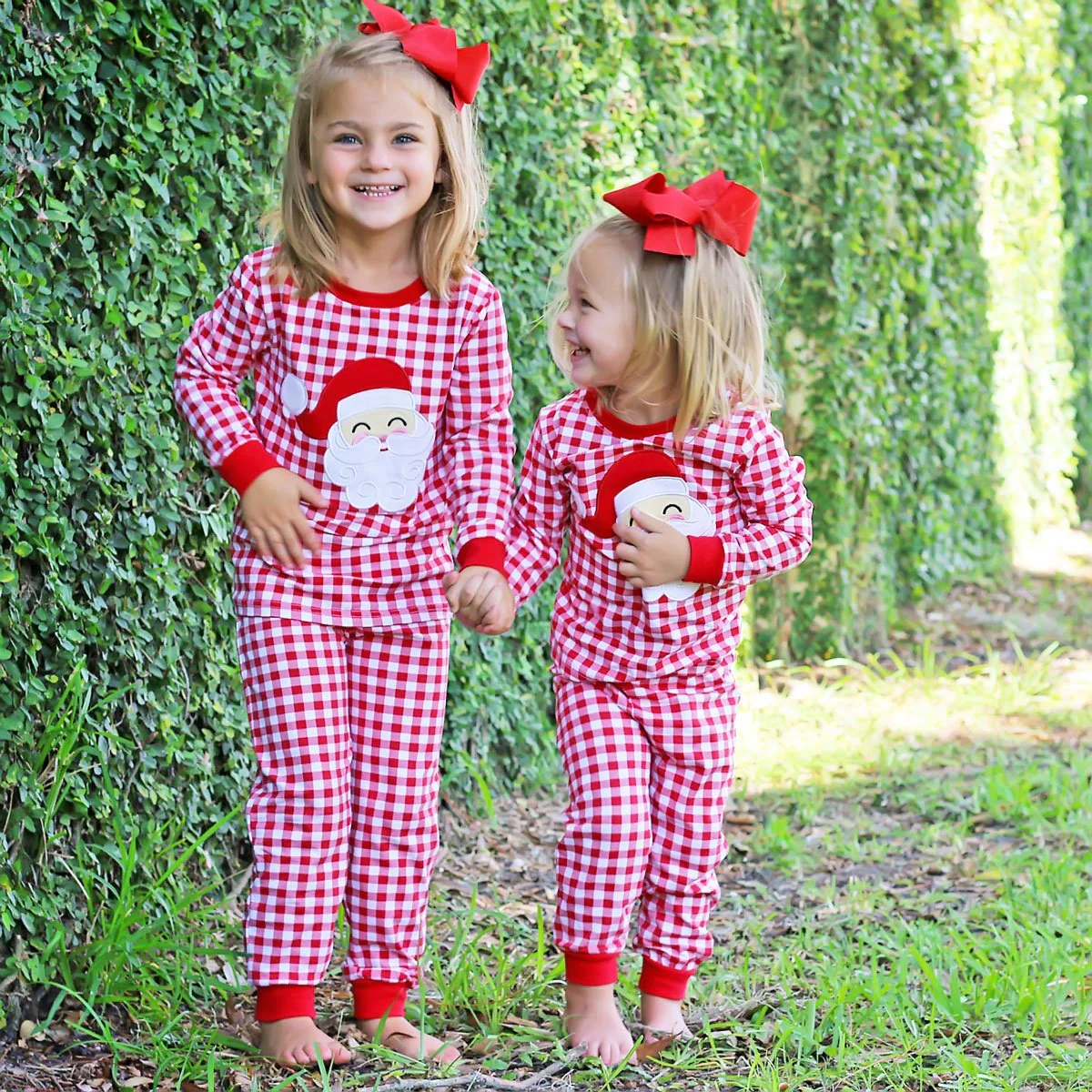 Happy Santa Red Gingham Pajamas - Image 4