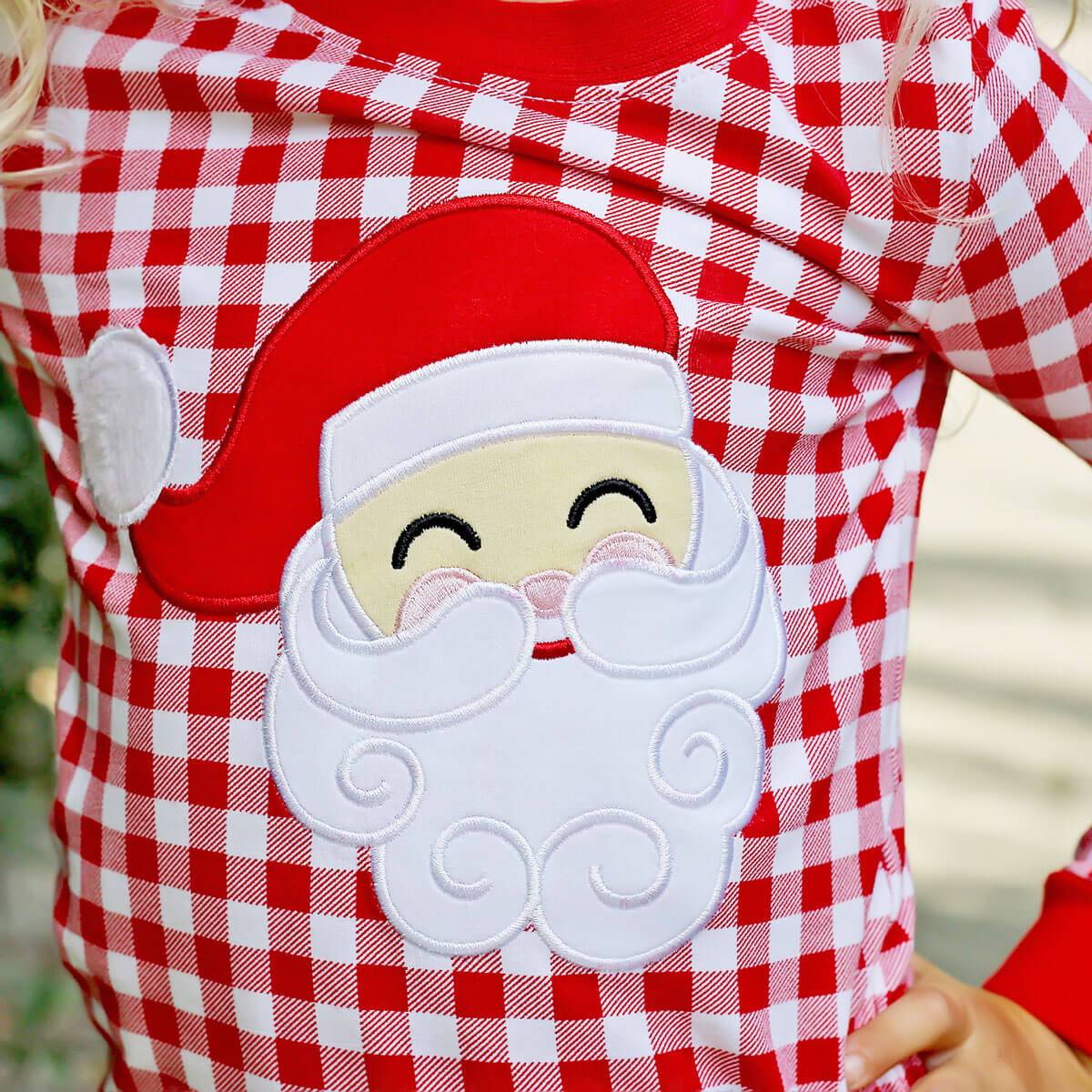 Happy Santa Red Gingham Pajamas - Image 8