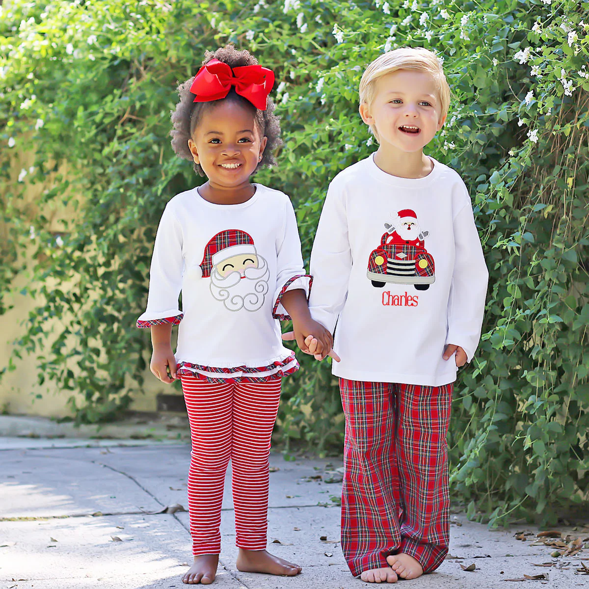 Red Plaid Happy Santa Legging Set - Image 5