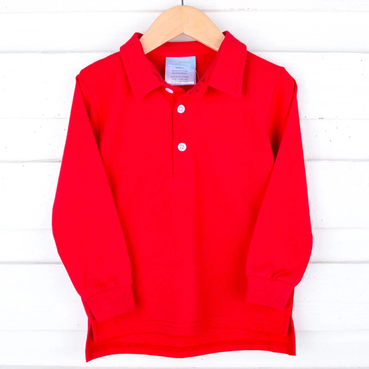 Red Long Sleeve Pique Polo Shirt - Image 3