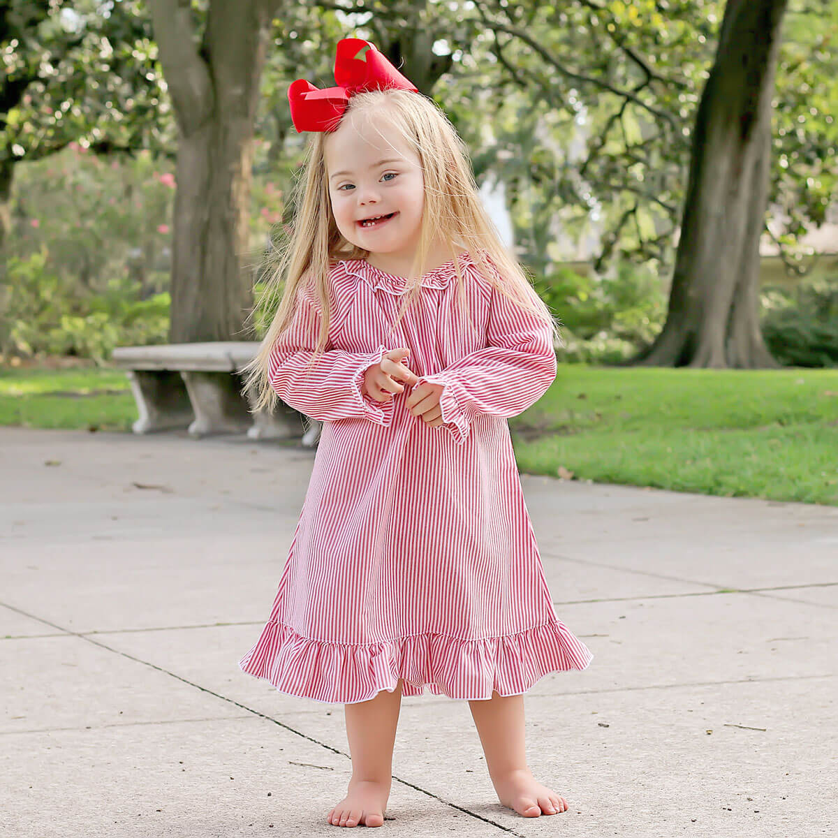 Red Stripe Long Sleeve Nightgown - Image 3