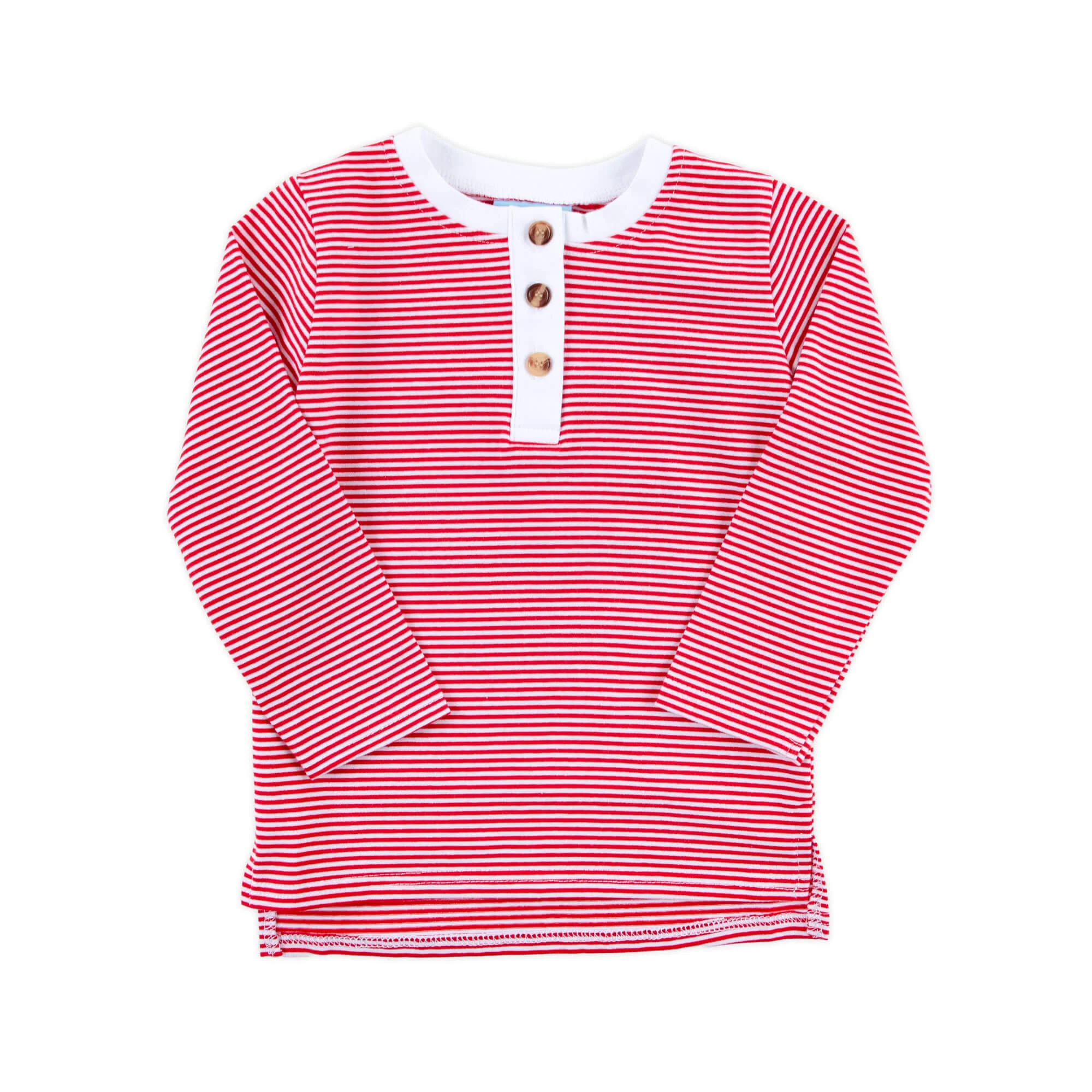 Red Stripe Long Sleeve Henley Shirt - Image 2