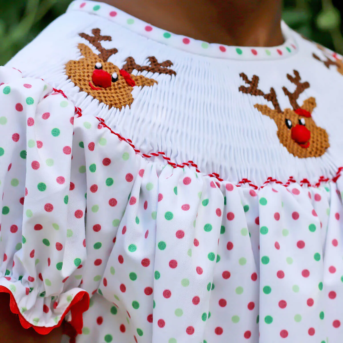 Reindeer Cheer Smocked Bishop Dress - Image 2